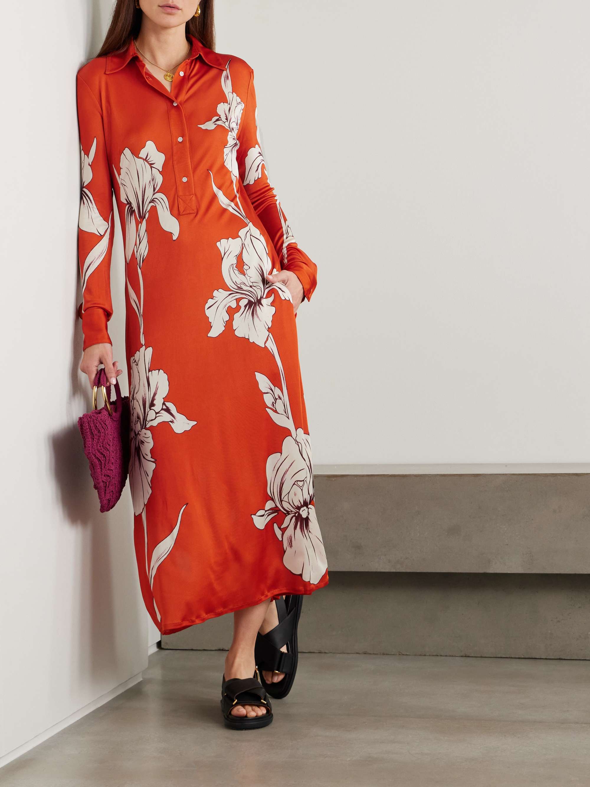 Perry floral-print jersey midi shirt dress view