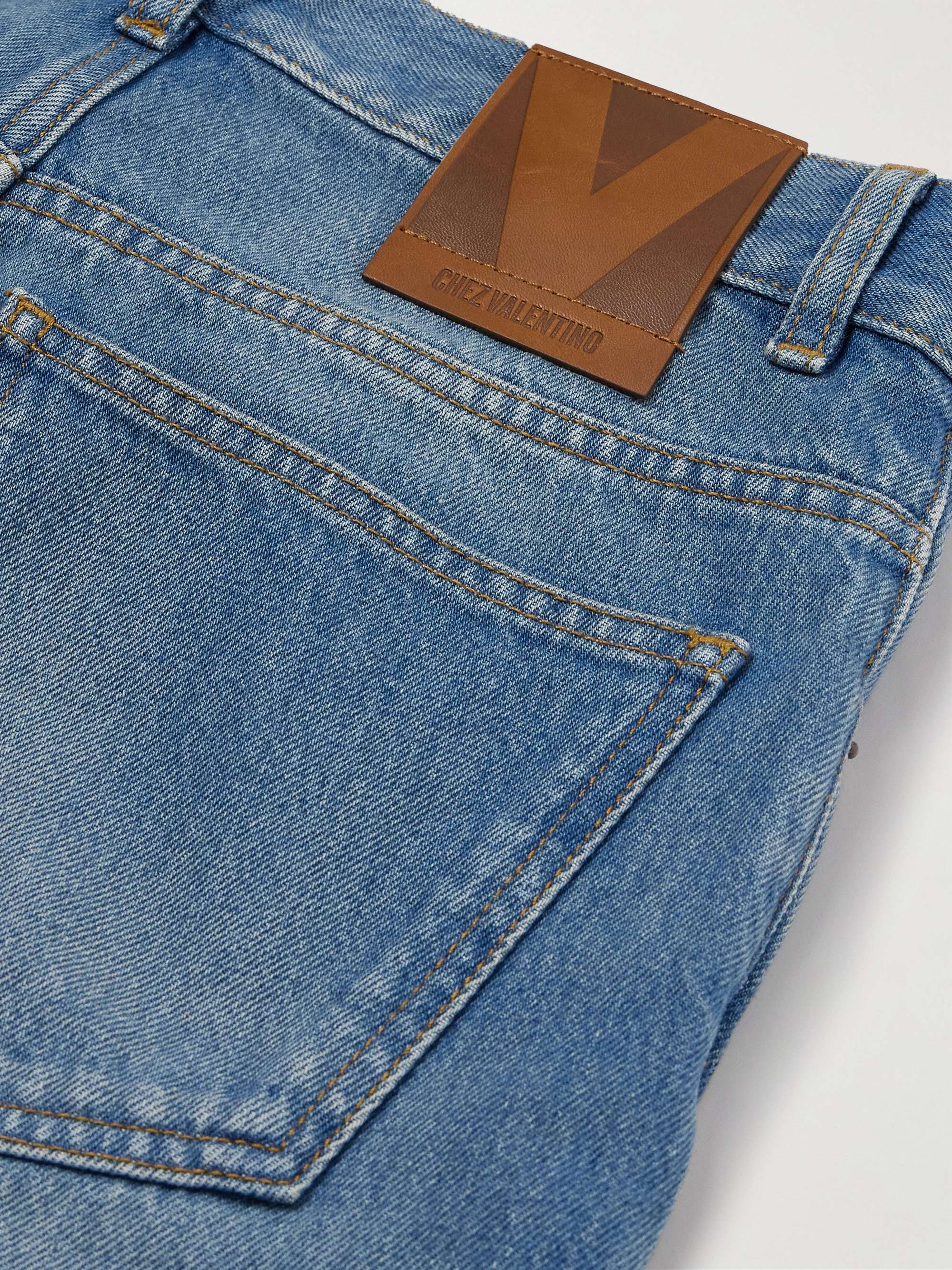 Metallic jacquard-trimmed straight-leg jeans view