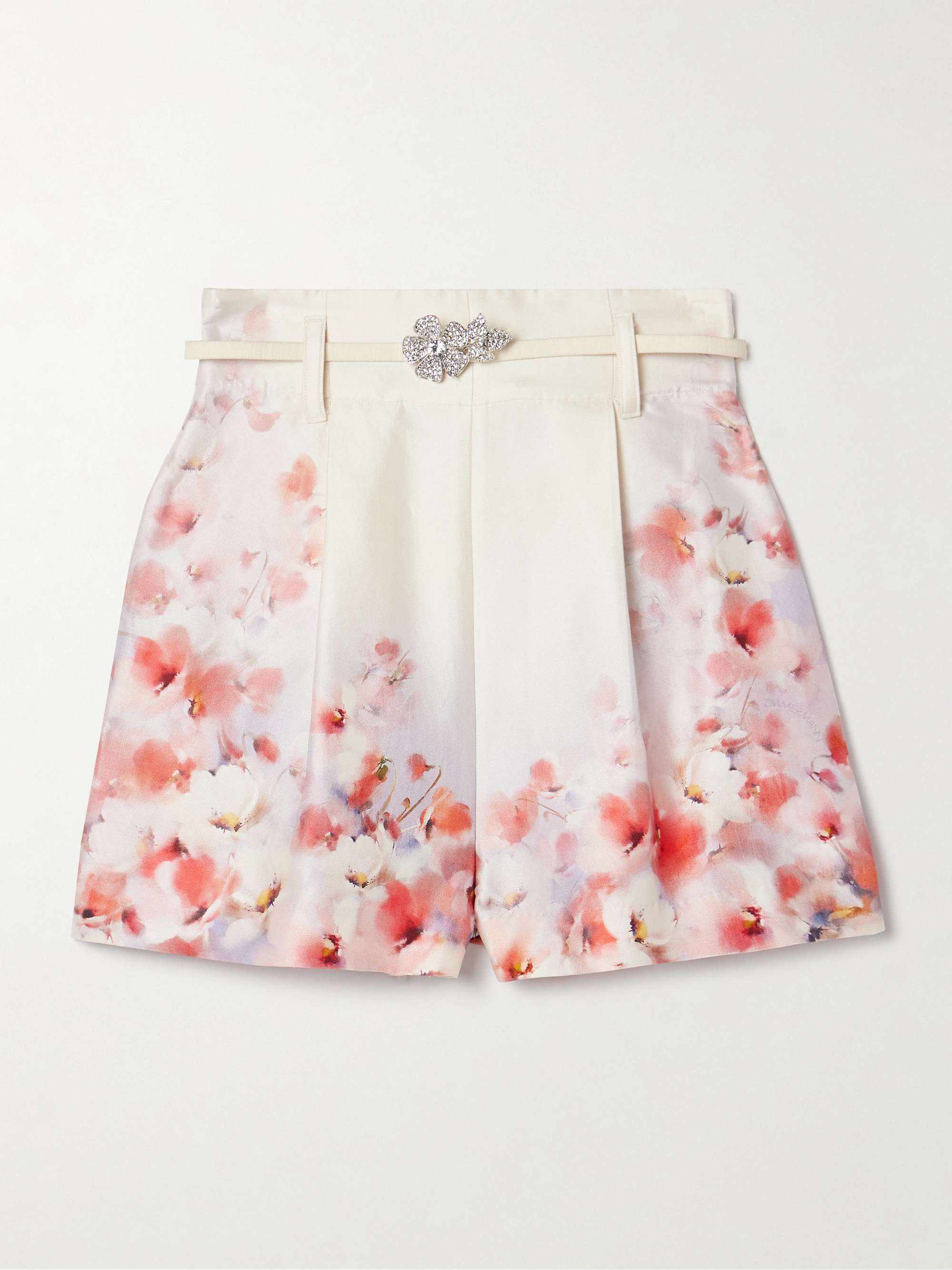 Crush belted floral-print silk and cotton-blend twill shorts hero visual