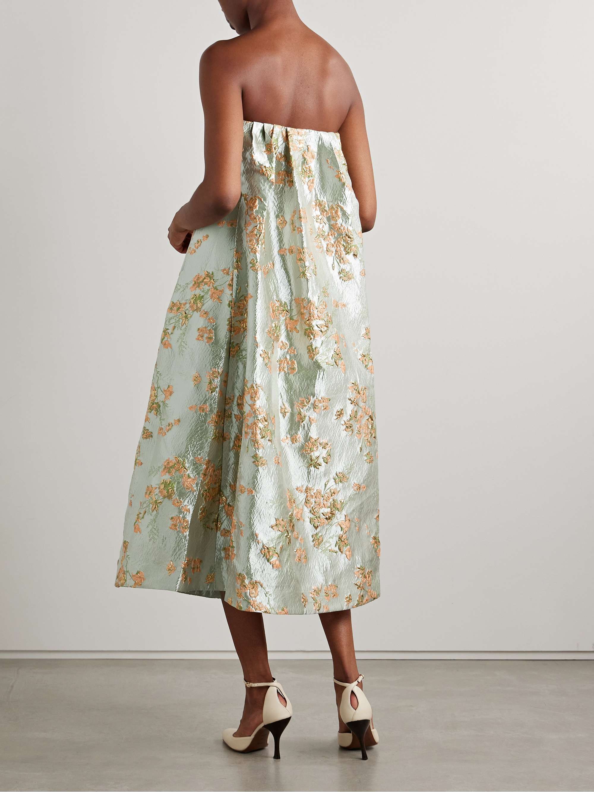 Kennedy strapless gathered metallic brocade midi dress view