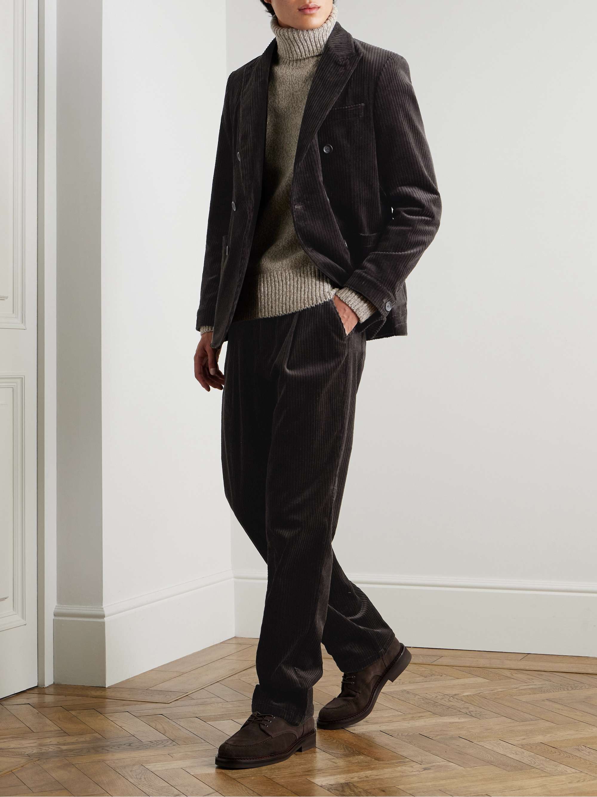 Morton Straight-Leg Pleated Cotton-Blend Corduroy Trousers view