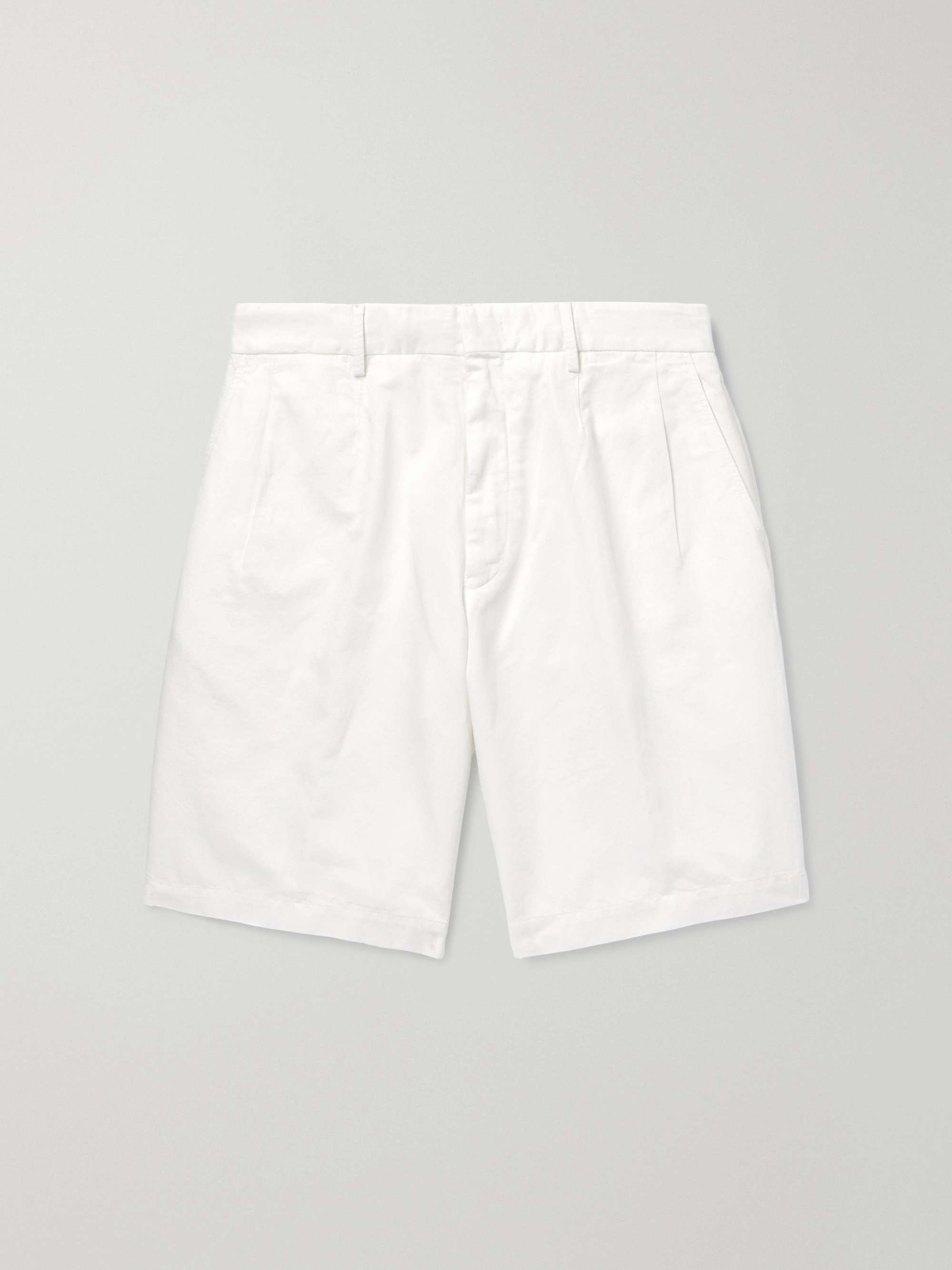 Straight-Leg Pleated Cotton and Linen-Blend Twill Shorts hero visual