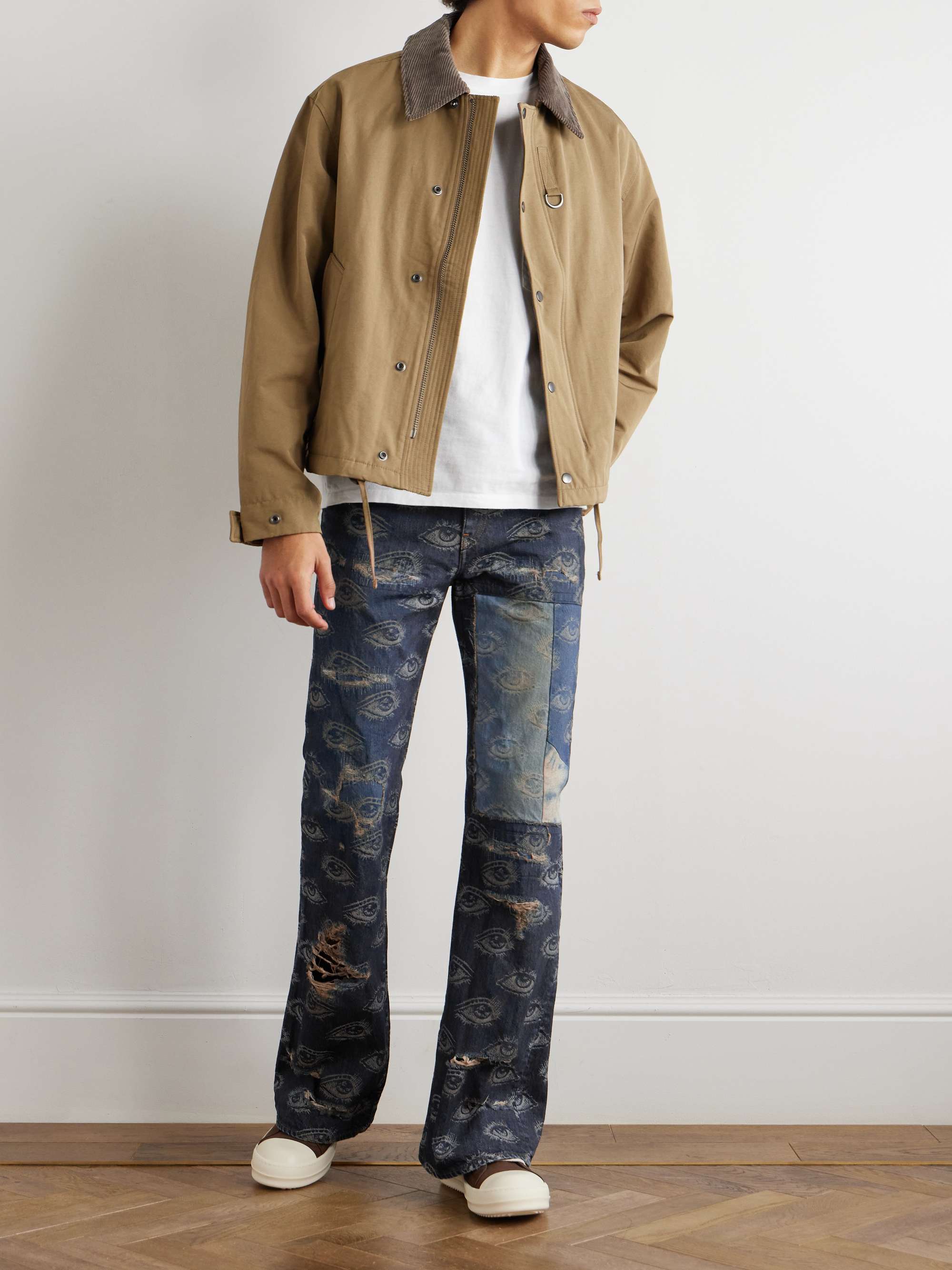 Speakeasy Slim-Fit Flared Printed Distressed Jeans view