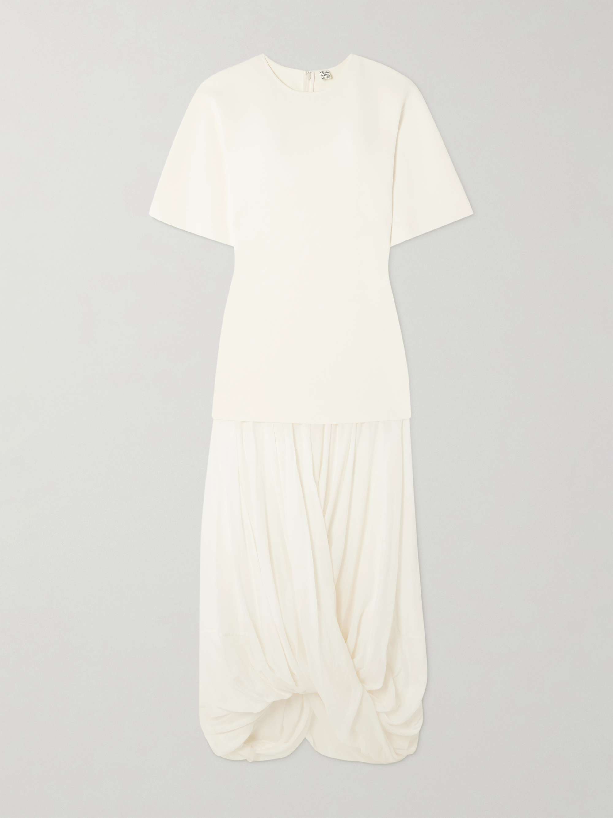 Cocoon draped voile-paneled knitted maxi dress hero visual