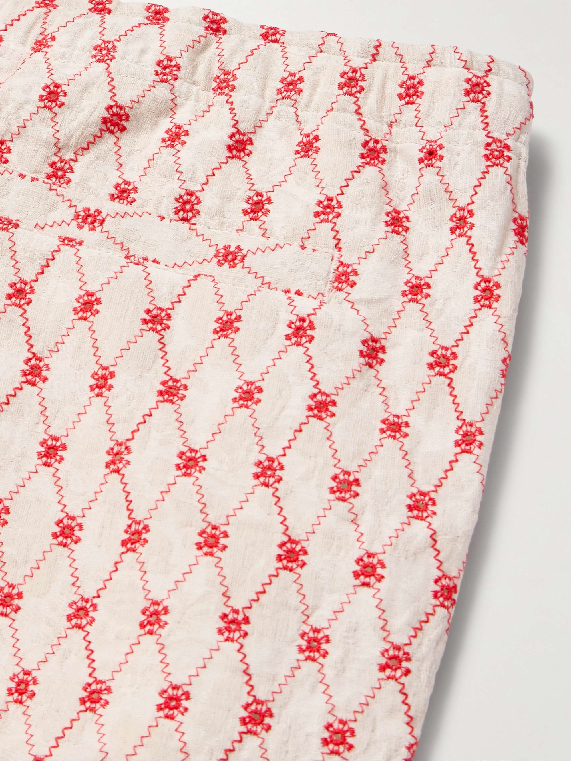 Alex Straight-Leg Embroidered Cotton and Linen-Blend Jacquard Drawstring Shorts view