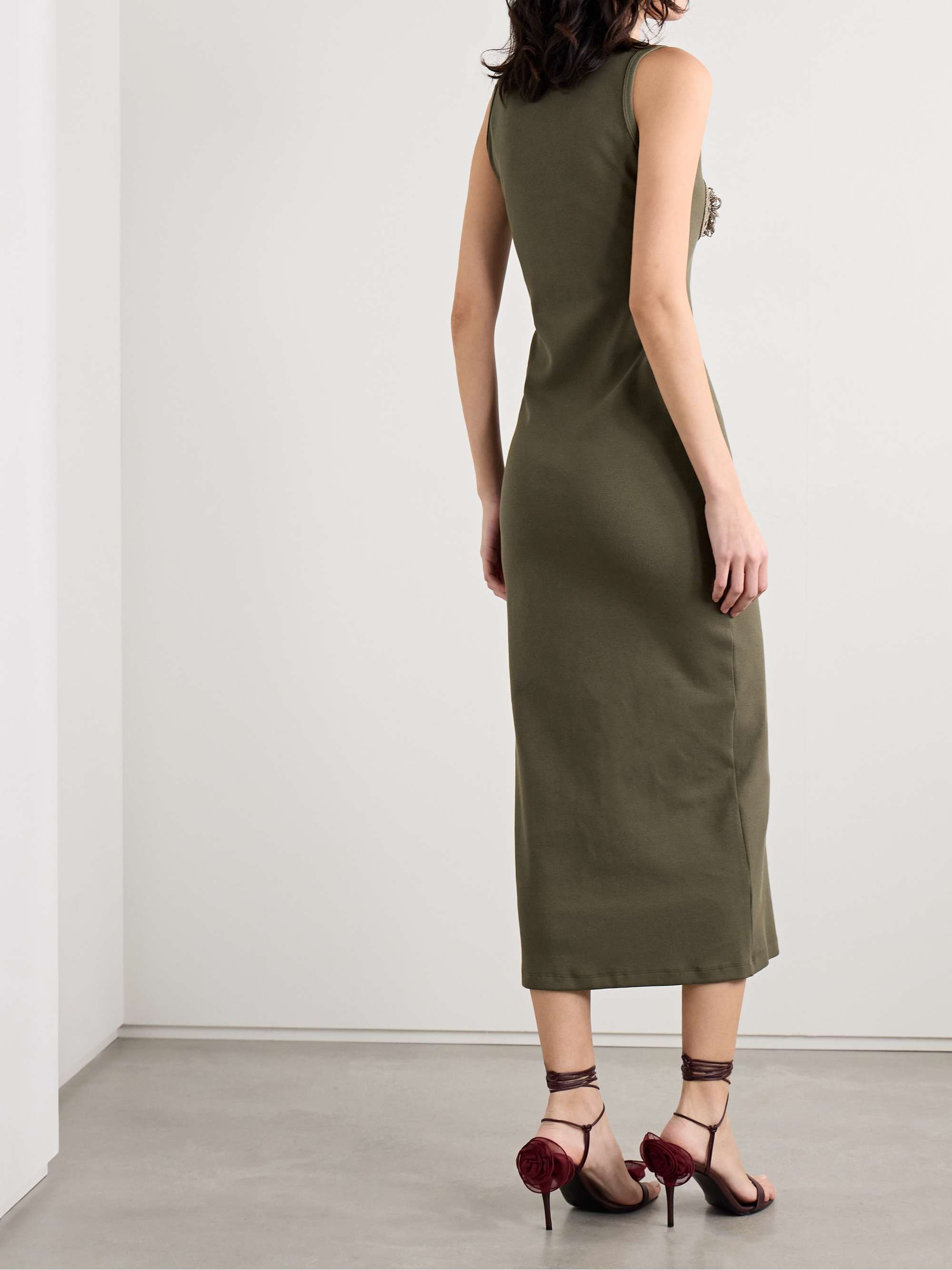 Crochet-trimmed ribbed cotton-blend jersey midi dress view