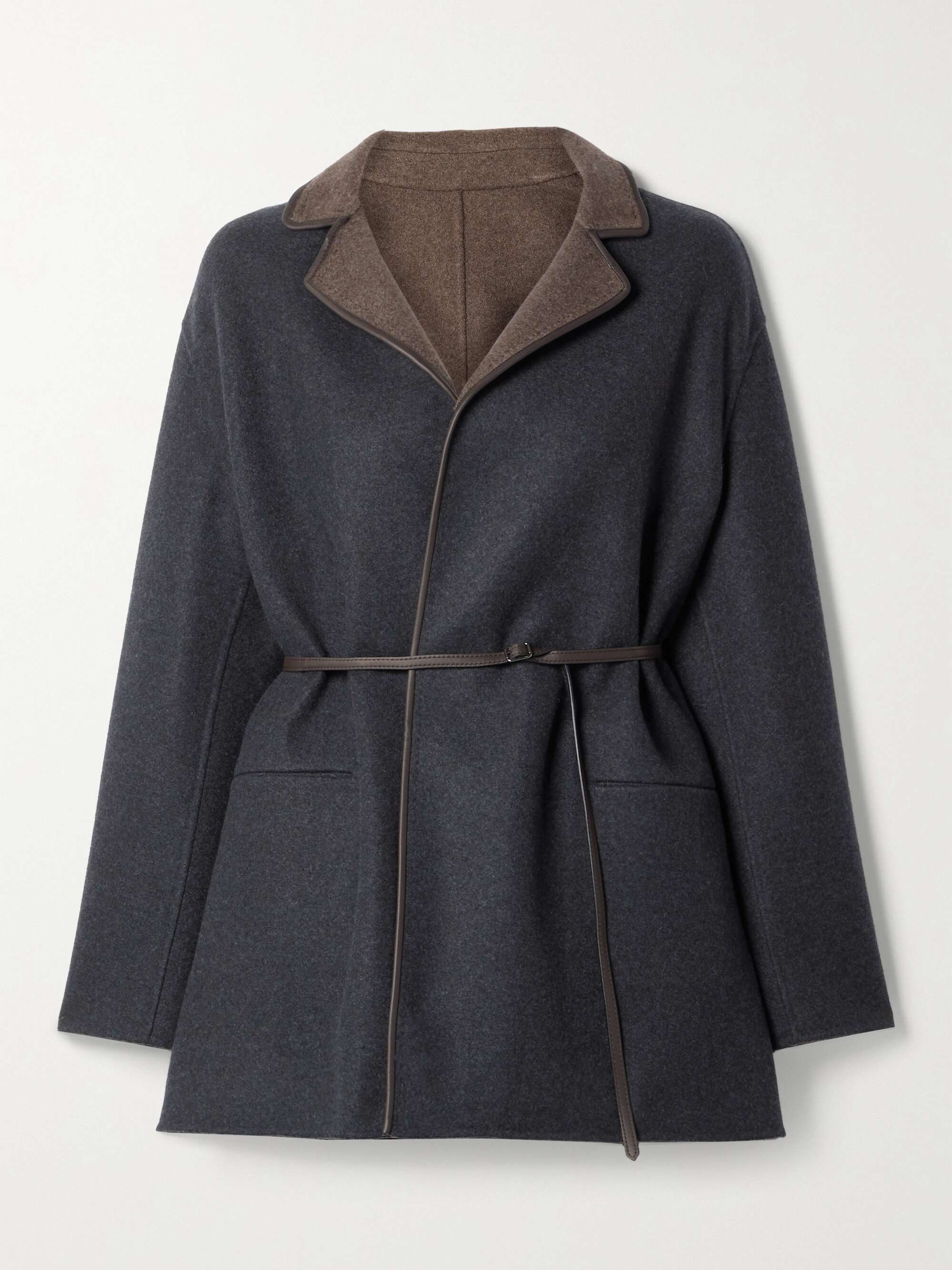 Jimi reversible belted leather-trimmed cashmere-blend jacket hero visual