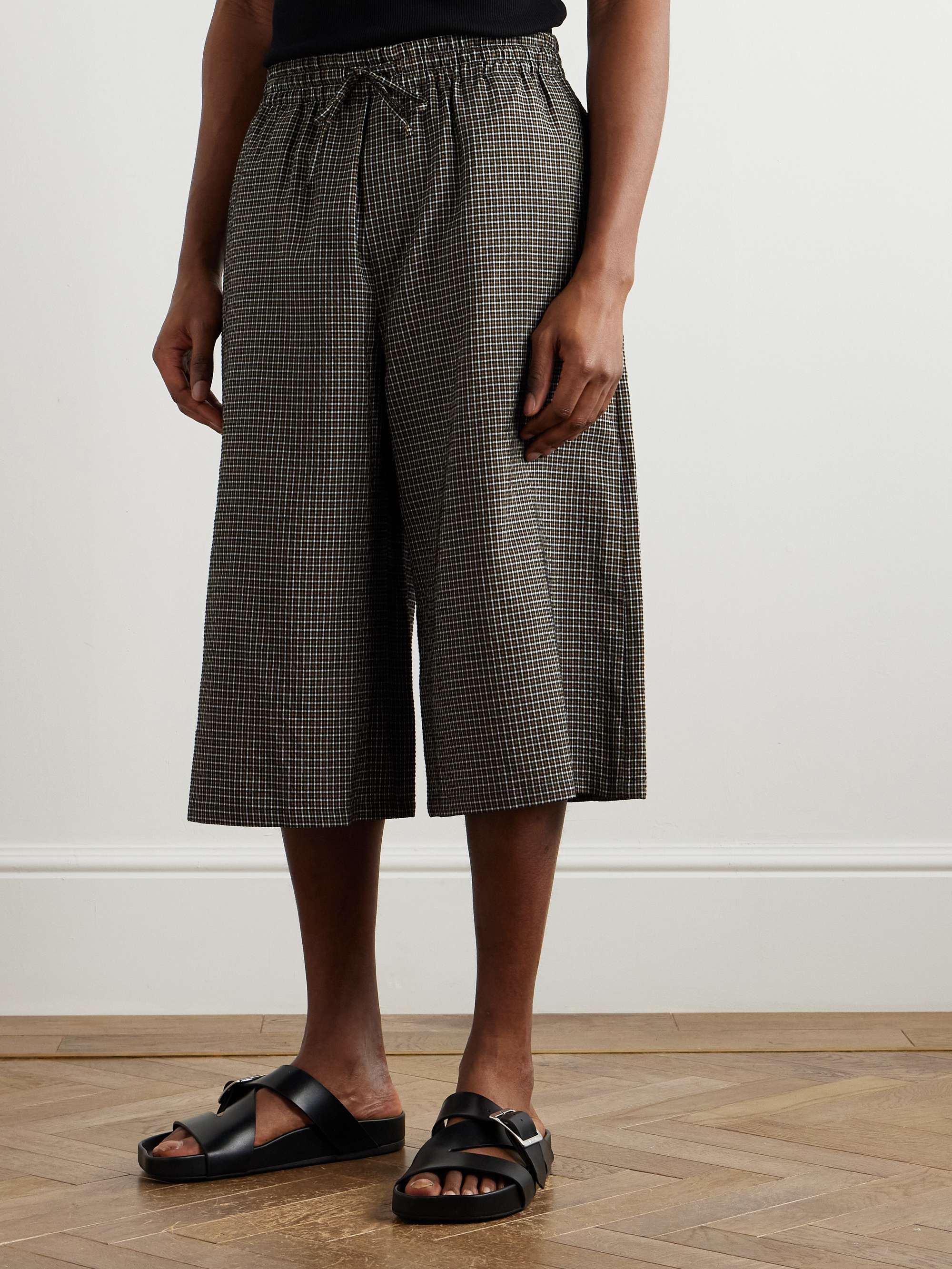 + Paula's Ibiza Wide-Leg Checked Gauze Drawstring Shorts view