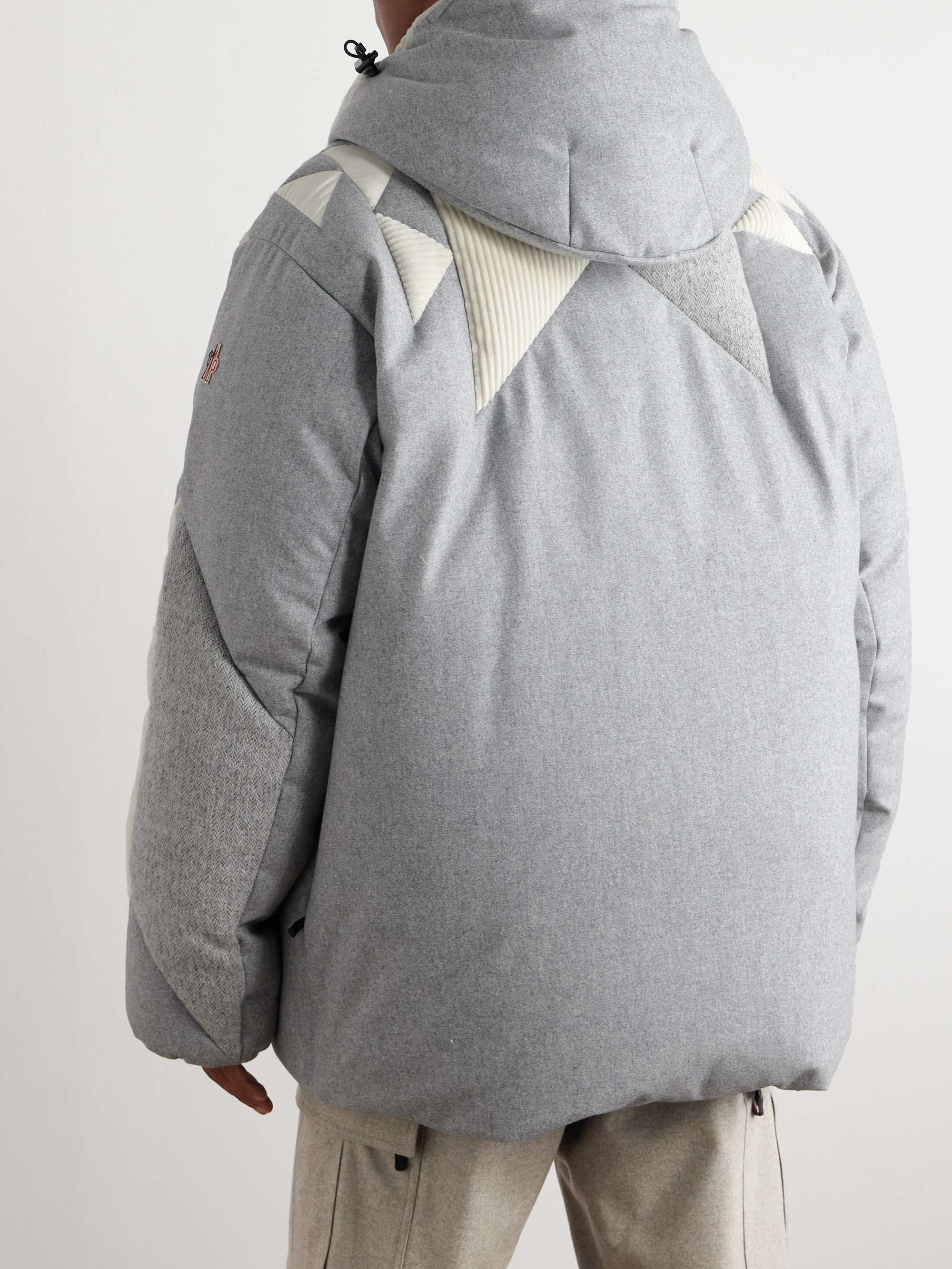Panelled Cotton-Blend Corduroy and Ripstop-Trimmed Wool Hooded Down Jacket view