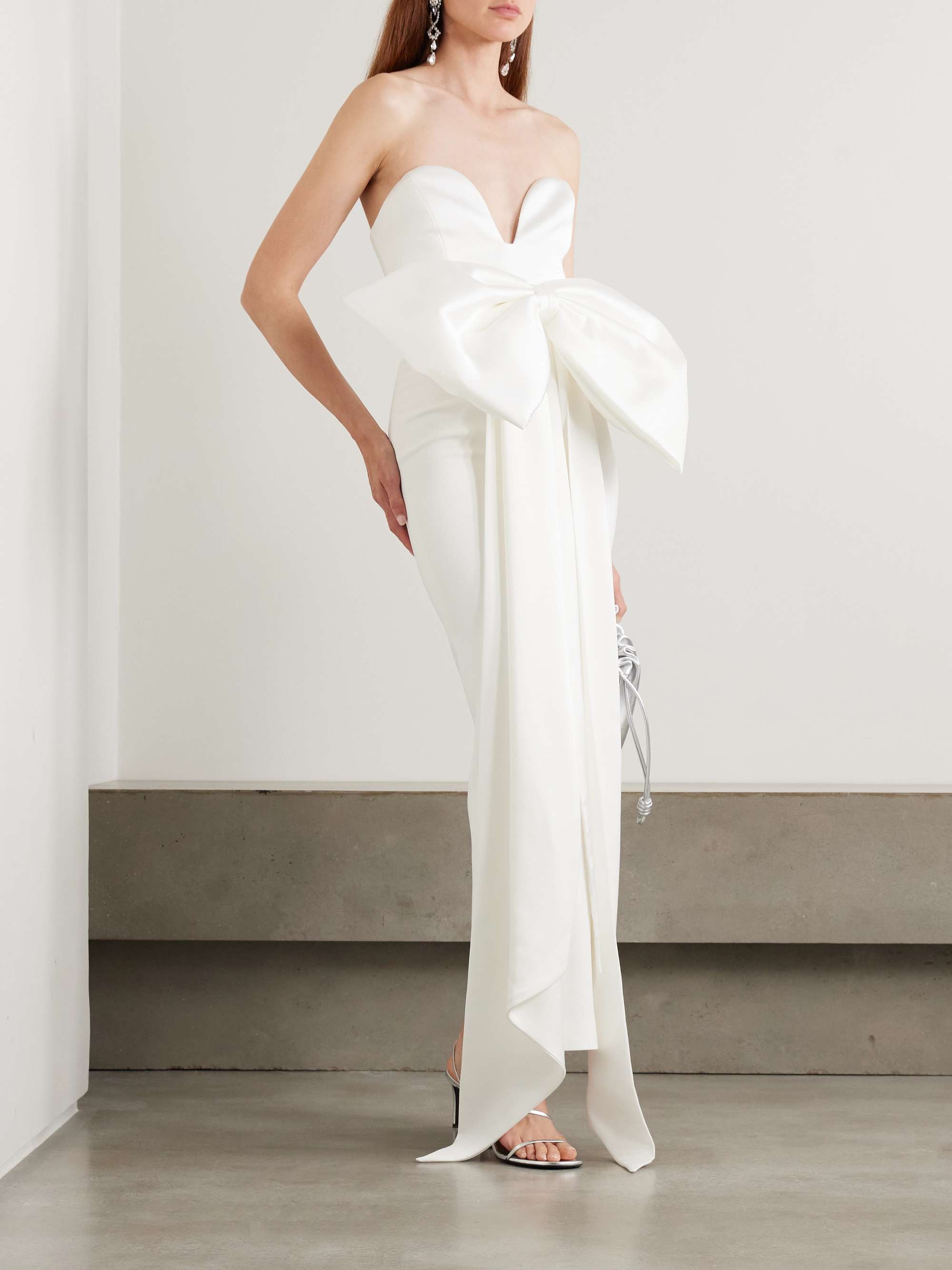 Peggy strapless bow-detailed satin gown view