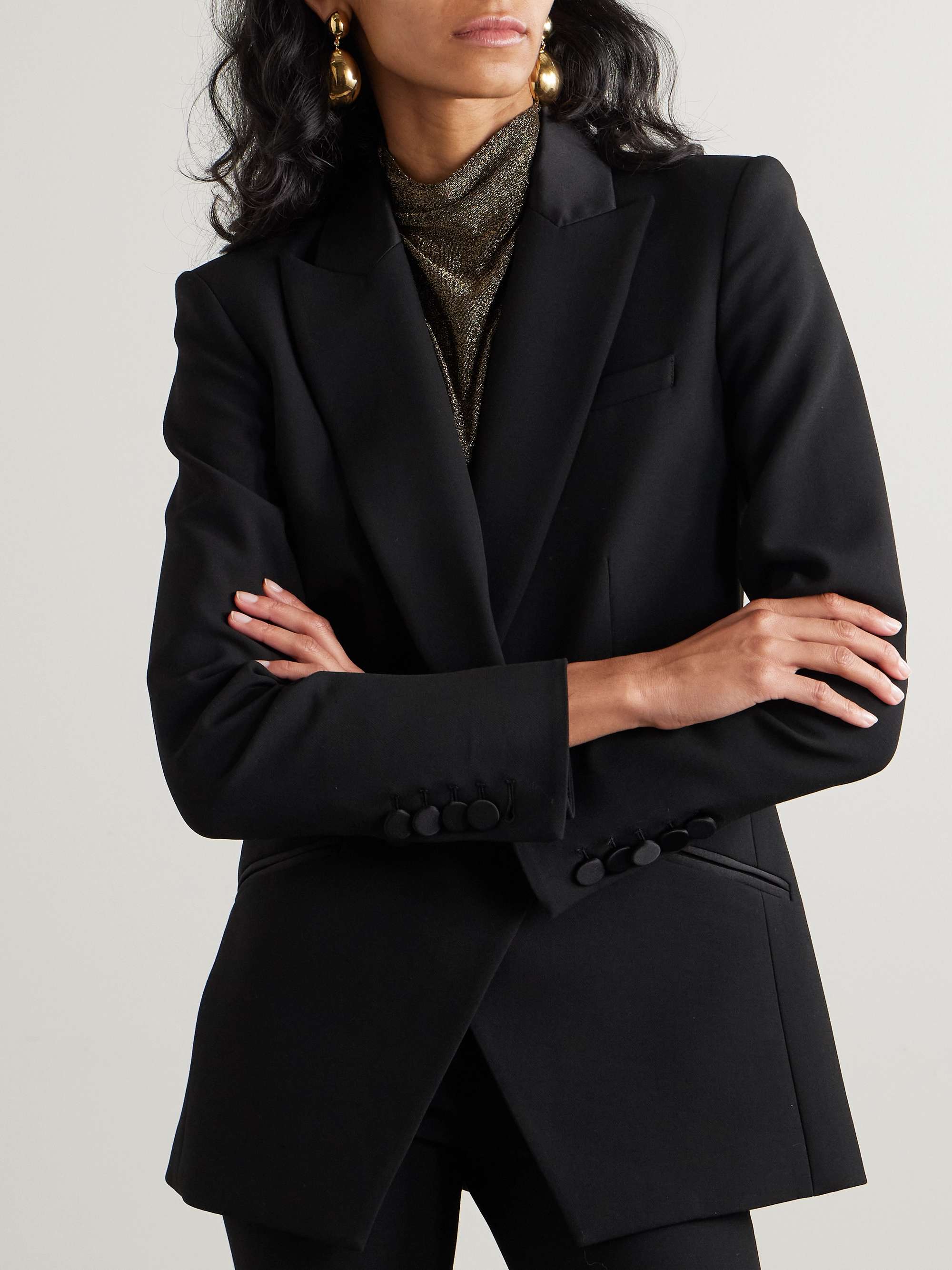 Rickie Dickey double-breasted satin-trimmed crepe blazer view