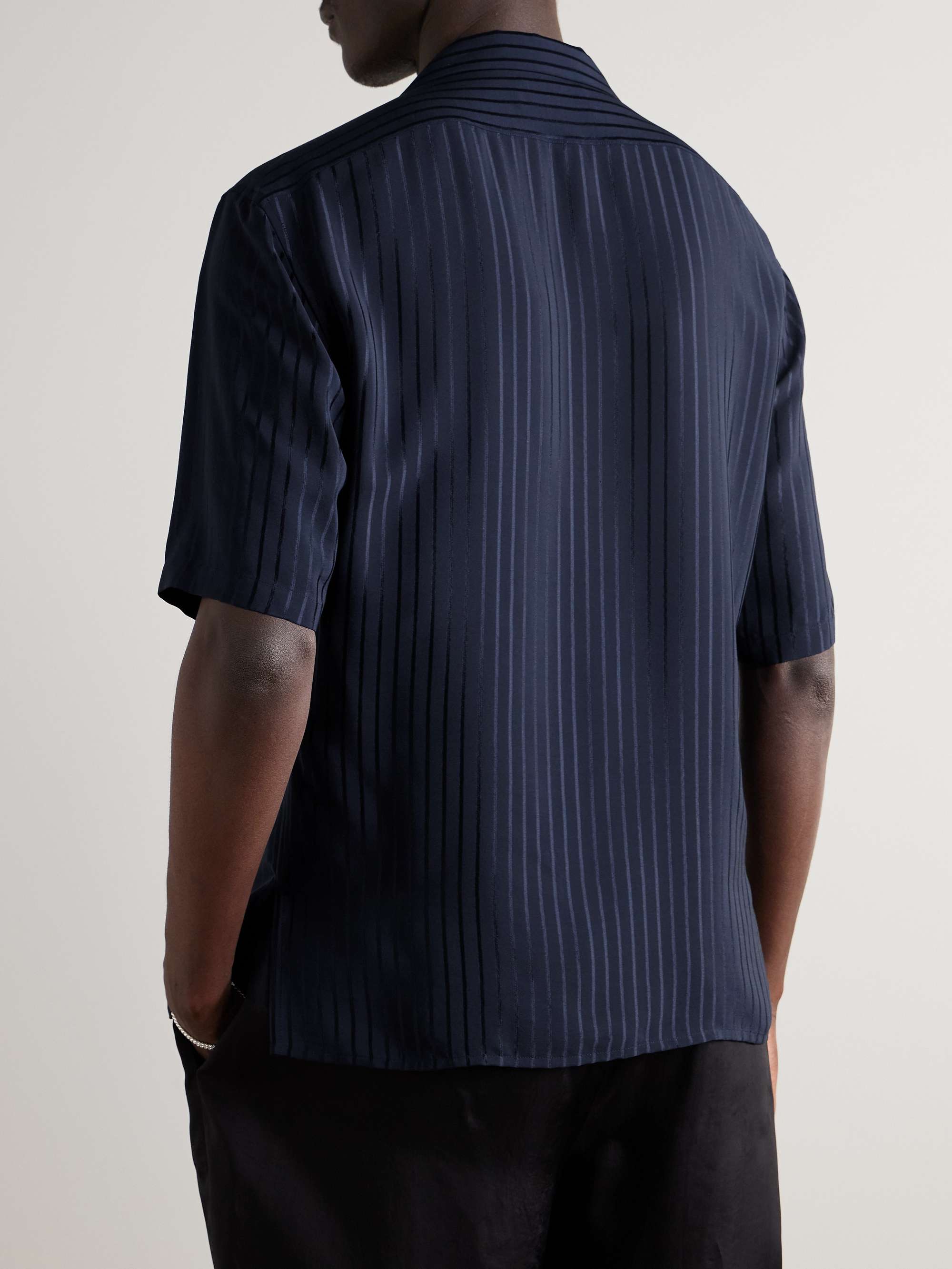 Camp-Collar Striped Silk-Charmeuse Shirt view