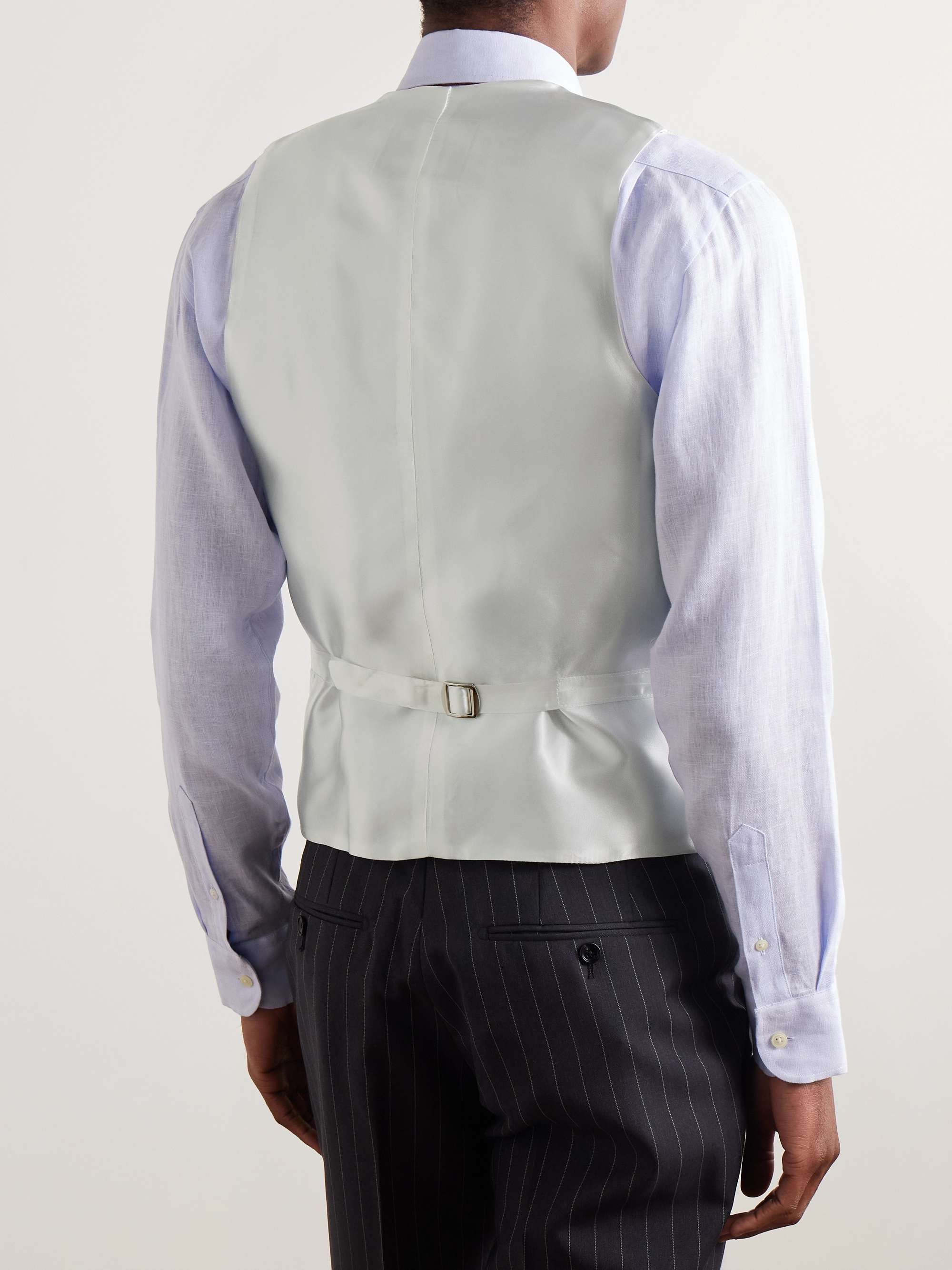 Randwick Slim-Fit Double-Breasted Herringbone Linen and Silk-Blend and Satin Waistcoat view