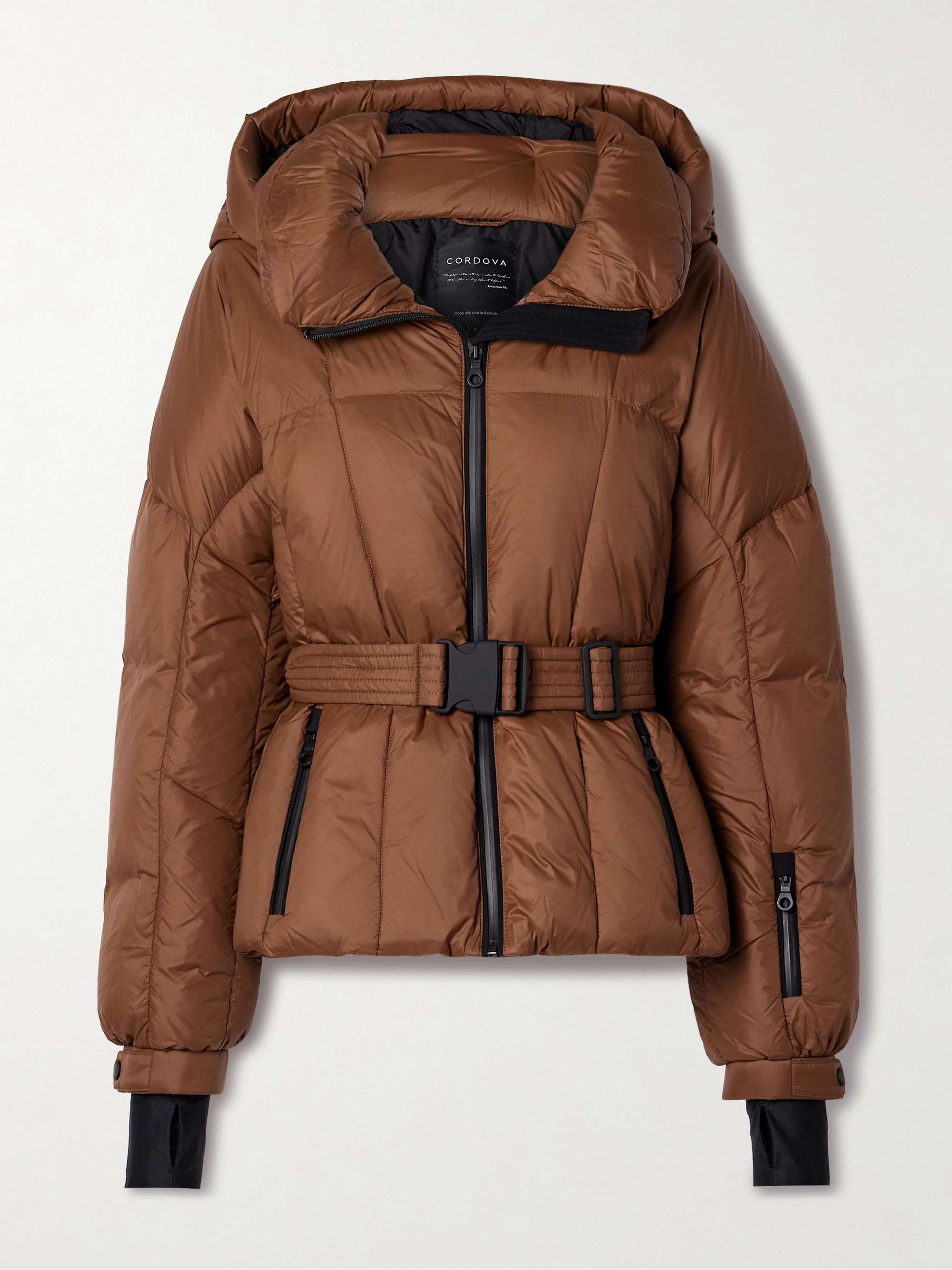 Monterosa belted hooded quilted down ski jacket hero visual