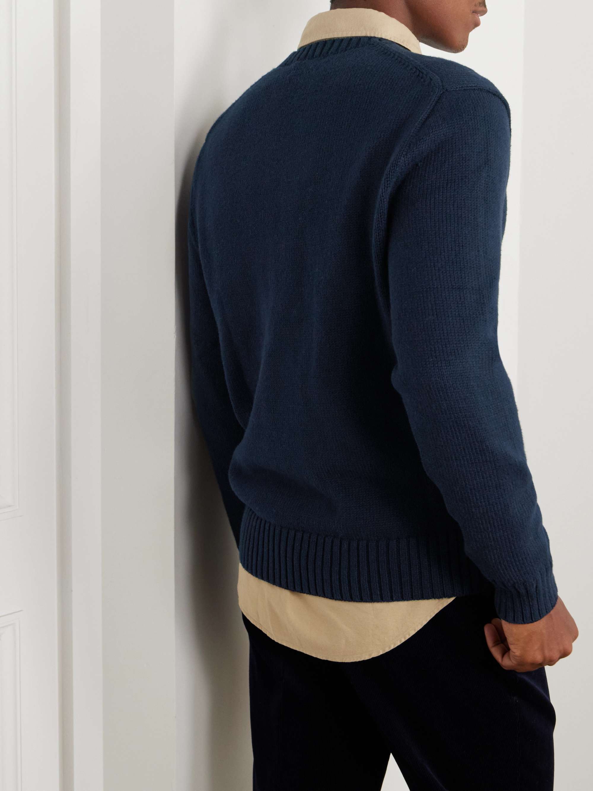 Embellished Intarsia-Knit Cotton and Cashmere-Blend Sweater view