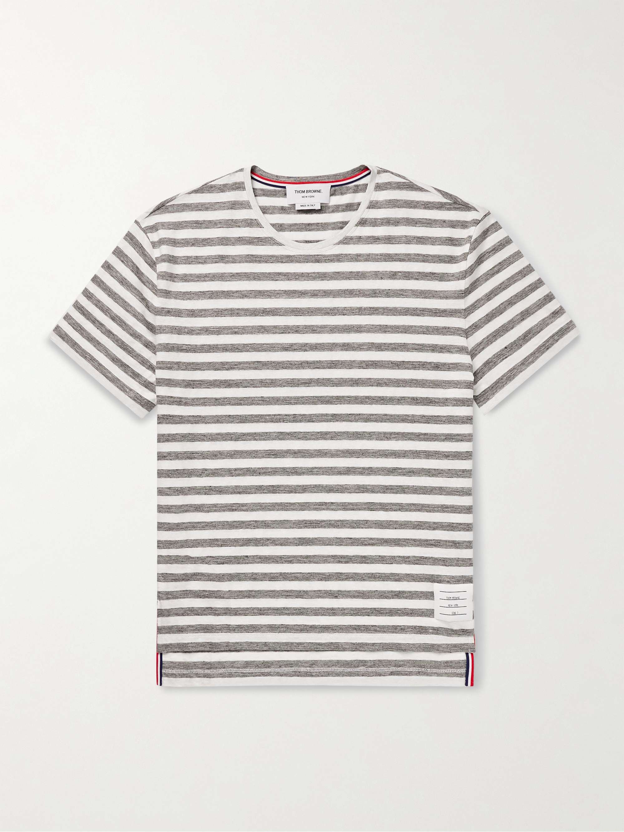 Logo-Appliquéd Striped Linen-Blend Jersey T-Shirt hero visual