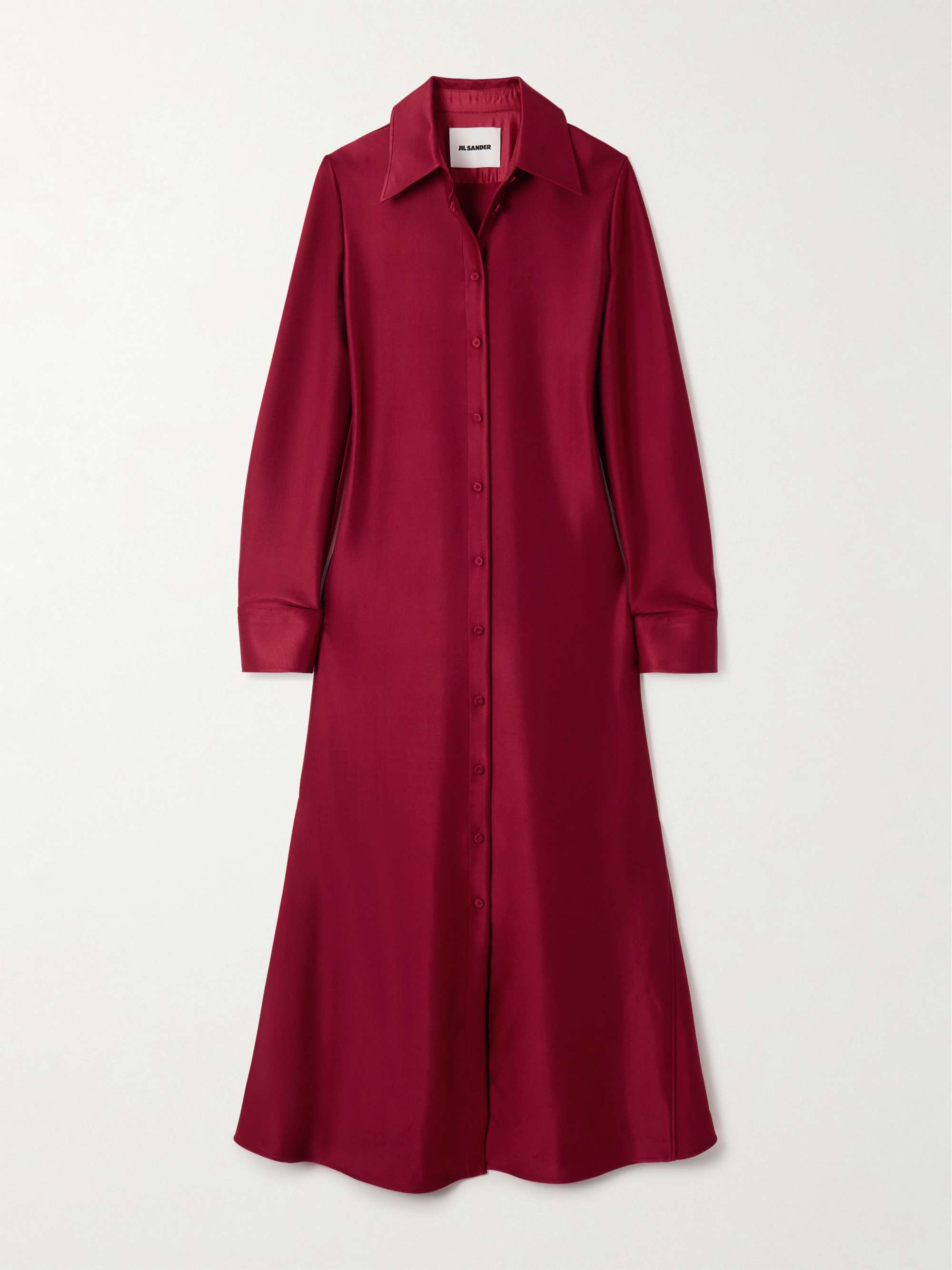 Satin maxi shirt dress hero visual