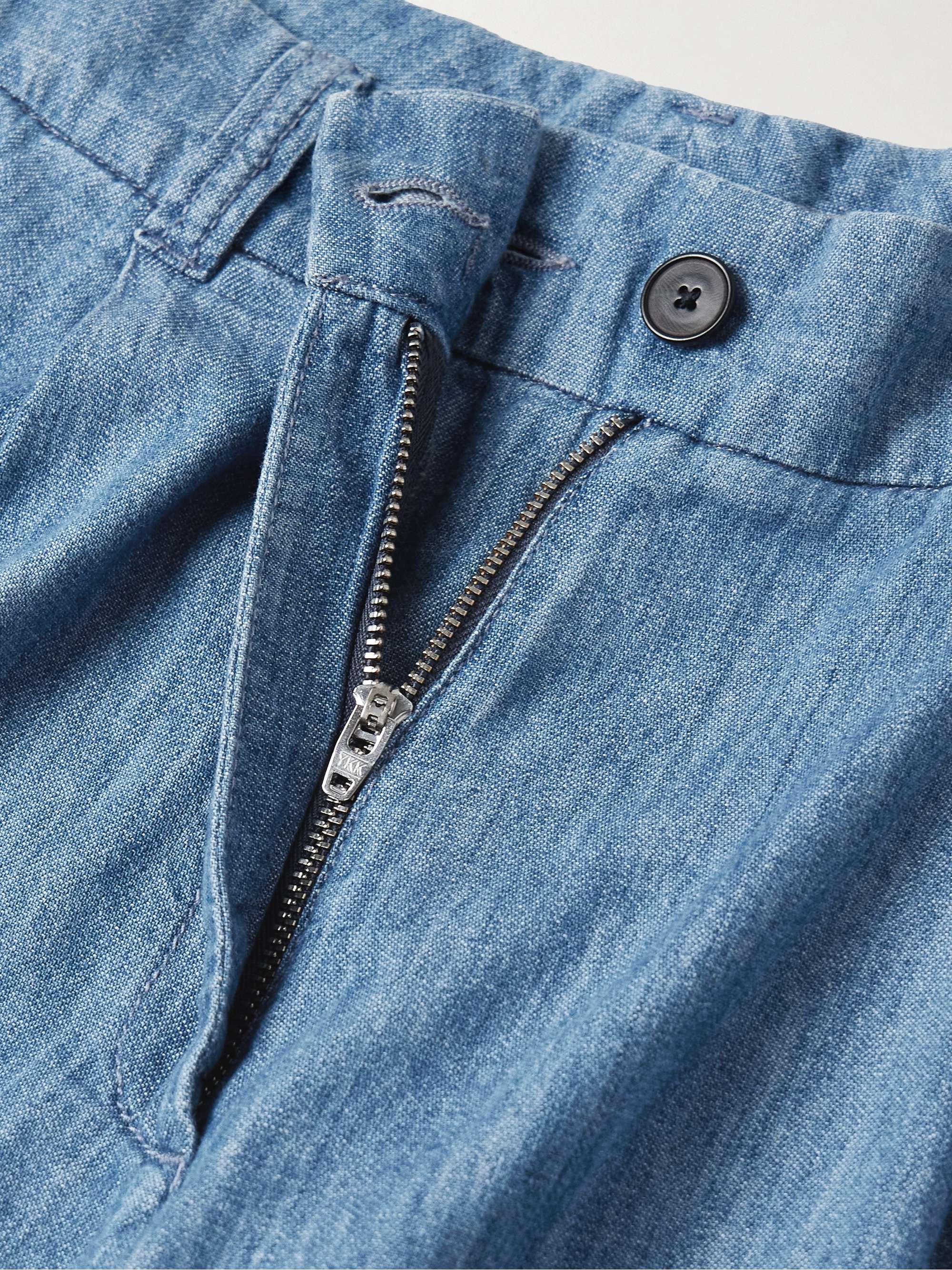 Pleated organic cotton-chambray wide-leg pants view