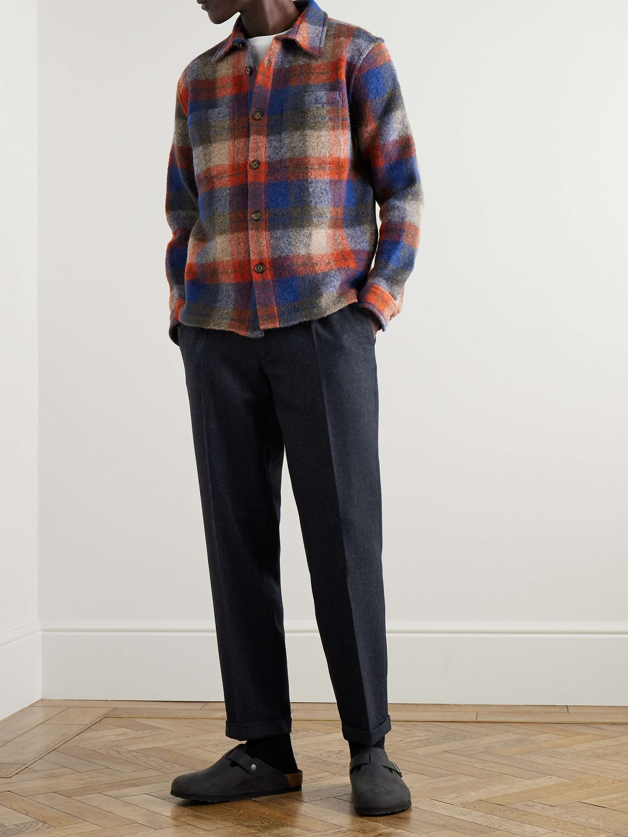 Tapered Herringbone Brushed-Wool Trousers view