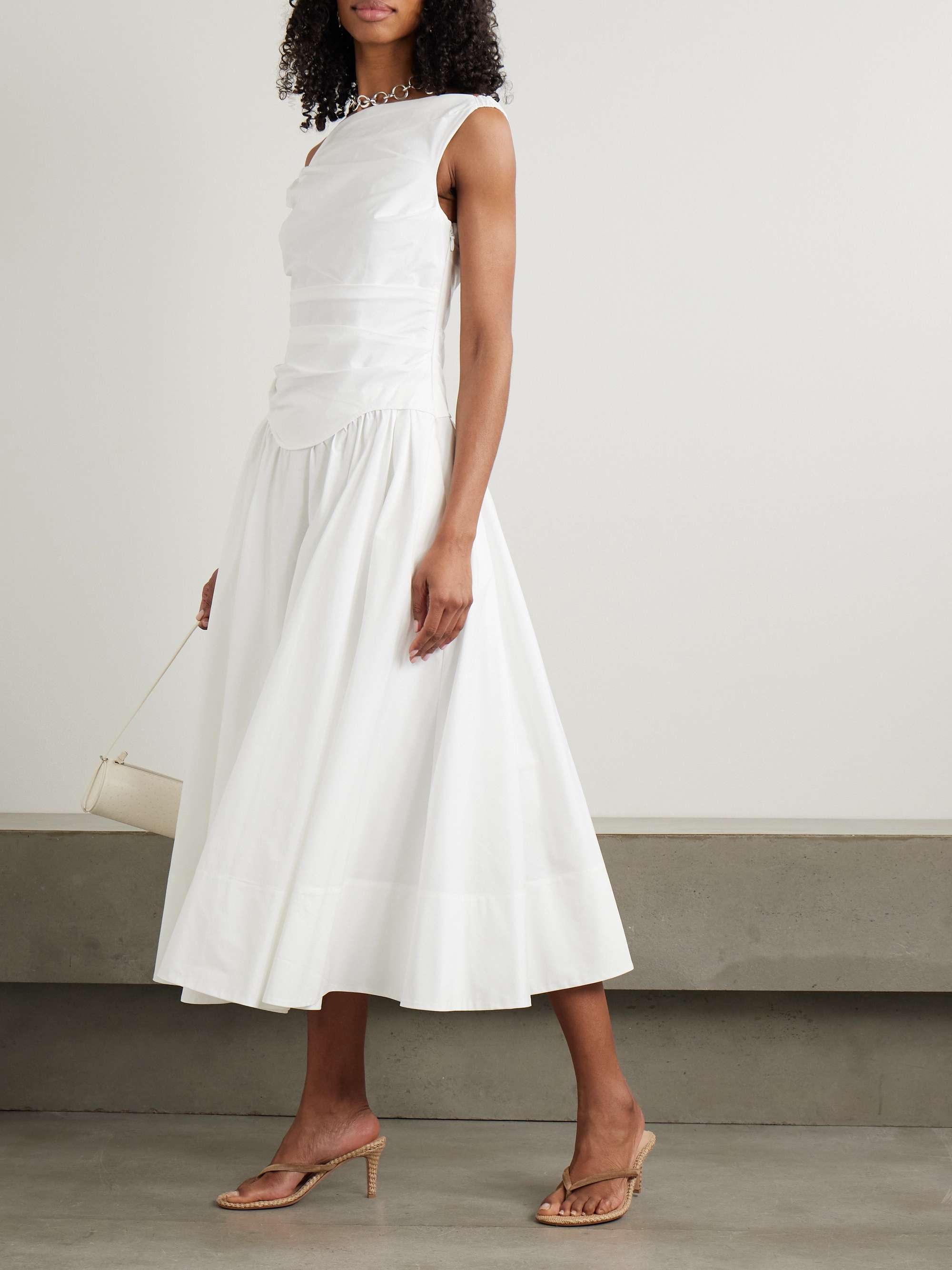 Cersei off-the-shoulder draped cotton-blend poplin midi dress view