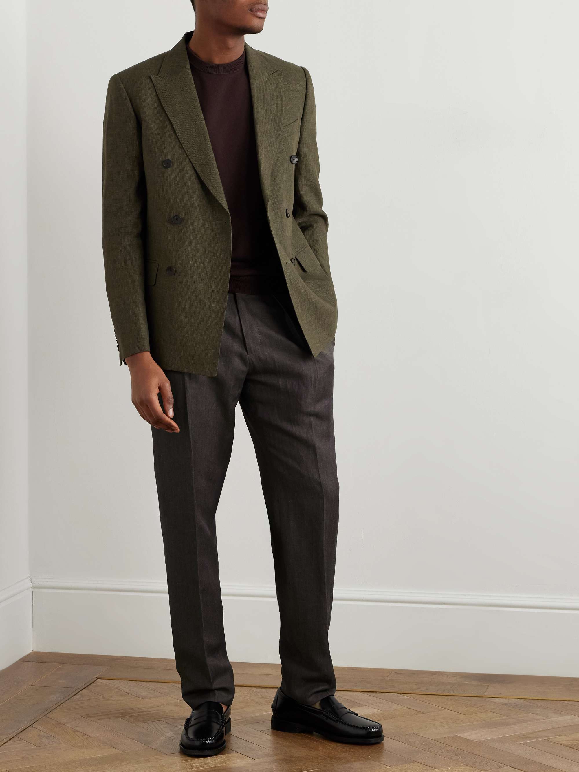 Venezia 1951 Tapered Pleated Linen, Wool and Silk-Blend Trousers view