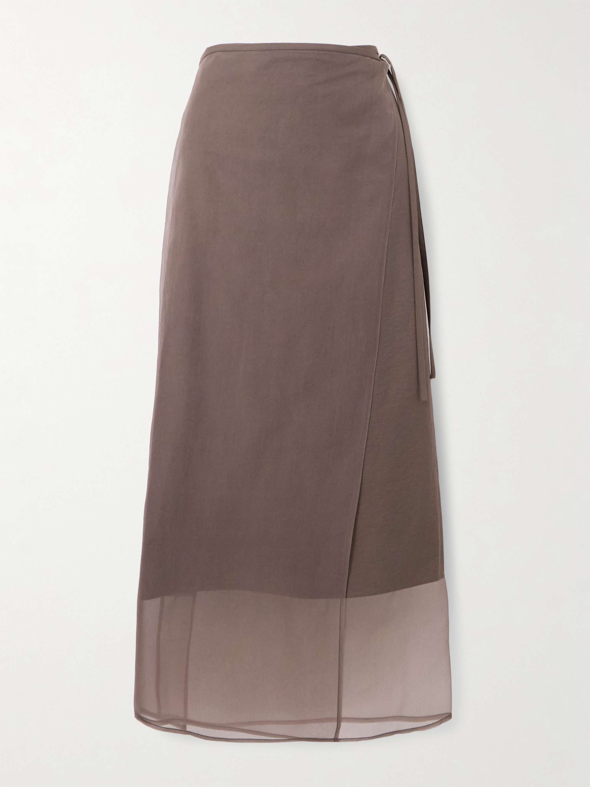 Organza-trimmed cotton-blend midi wrap skirt hero visual