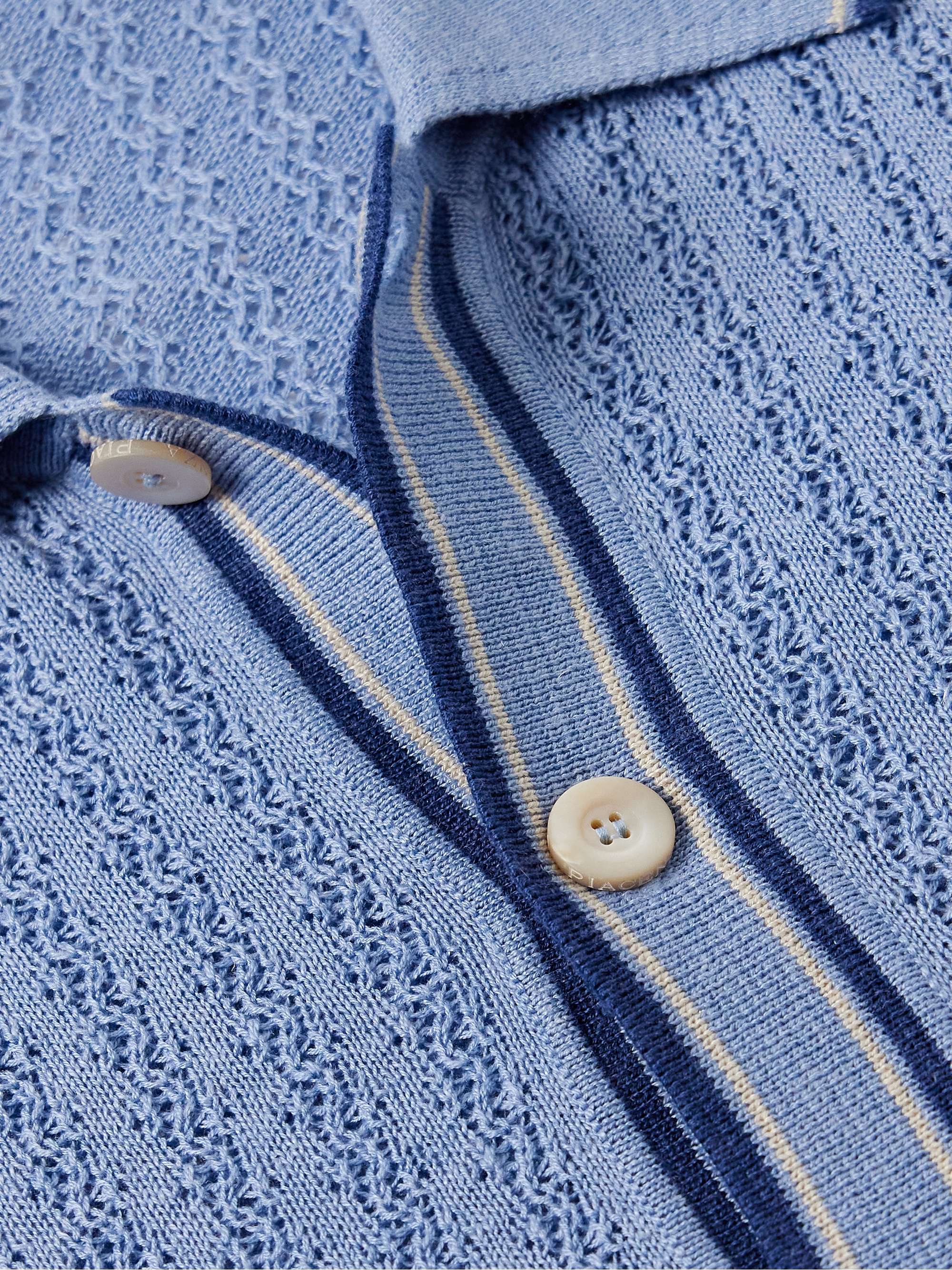 Slim-Fit Striped Pointelle-Knit Silk and Linen-Blend Shirt view