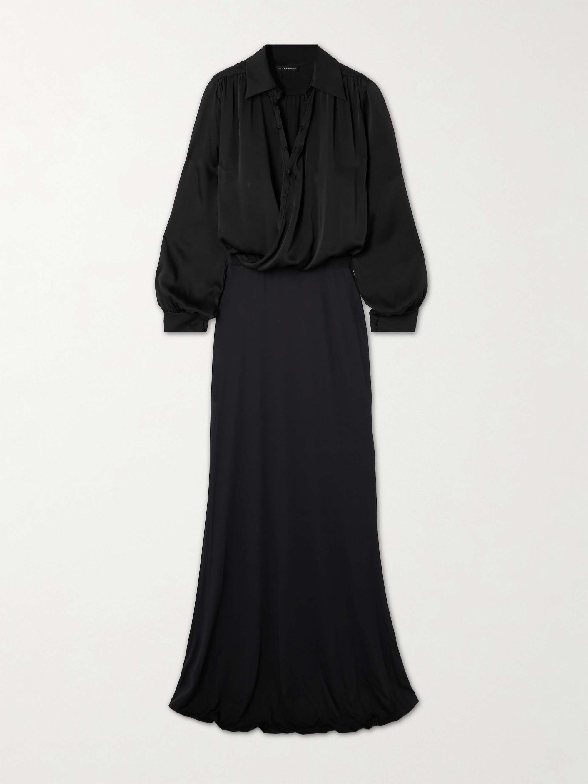 Wrap-effect draped silk-satin and stretch-jersey maxi shirt dress hero visual