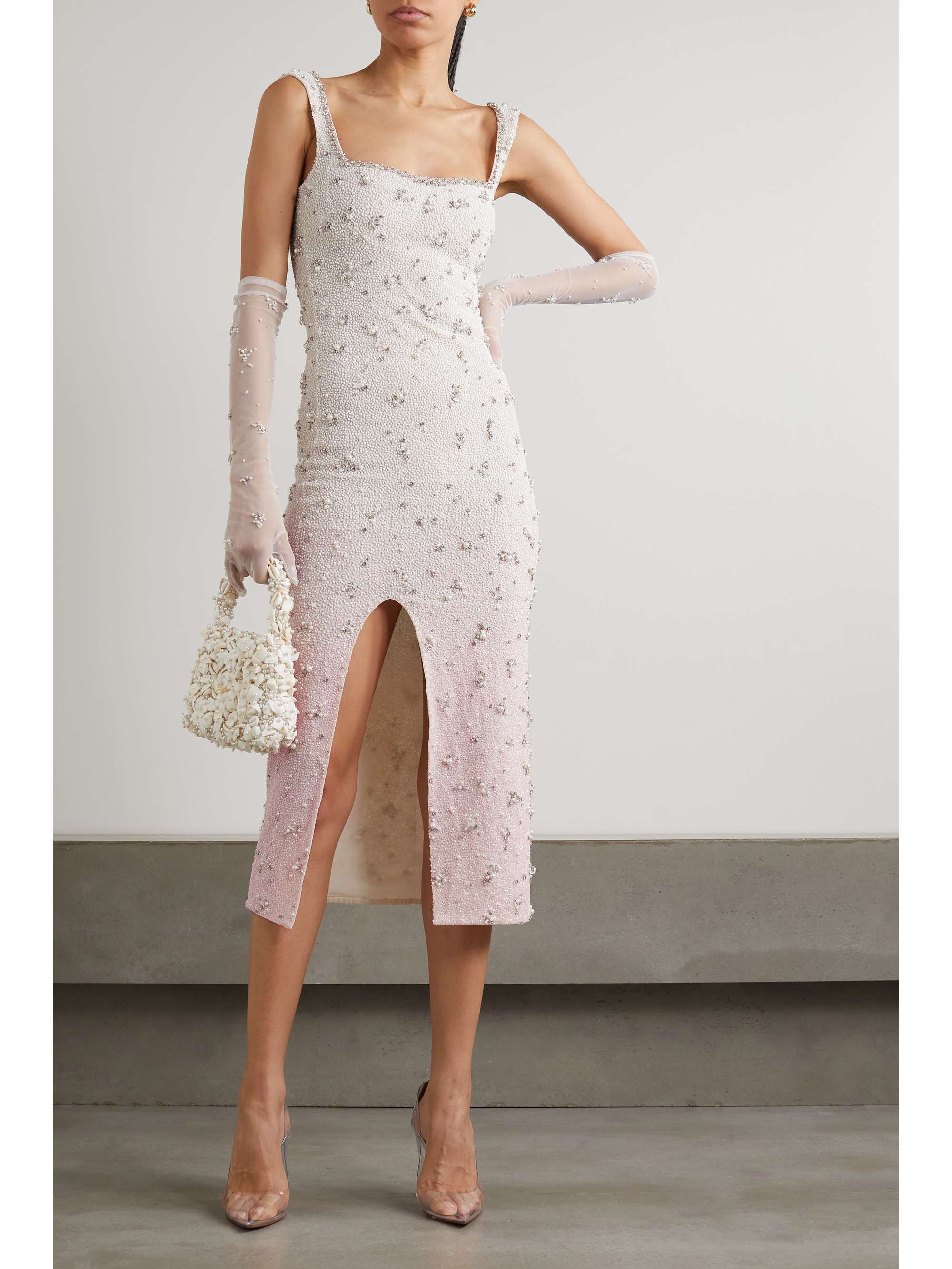 Embellished stretch-tulle midi dress view