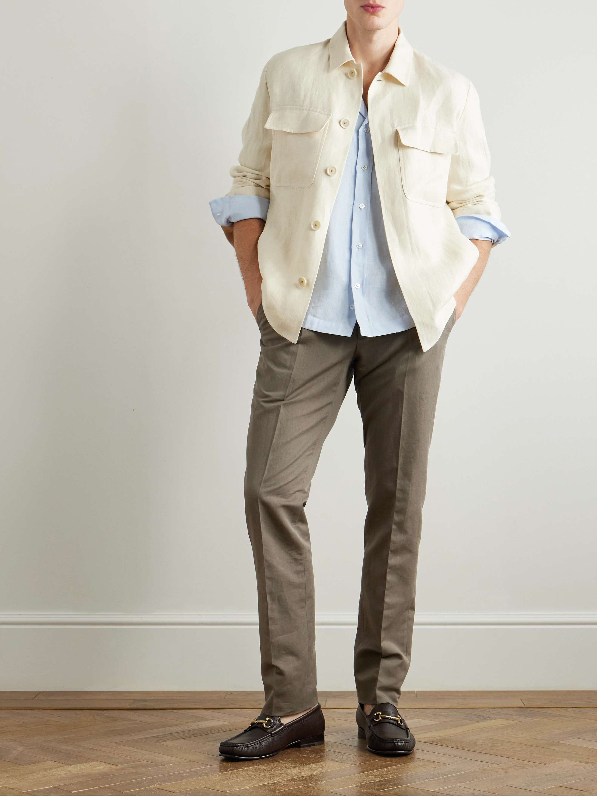 Pienza Tapered Pleated Linen and Cotton-Blend Trousers view