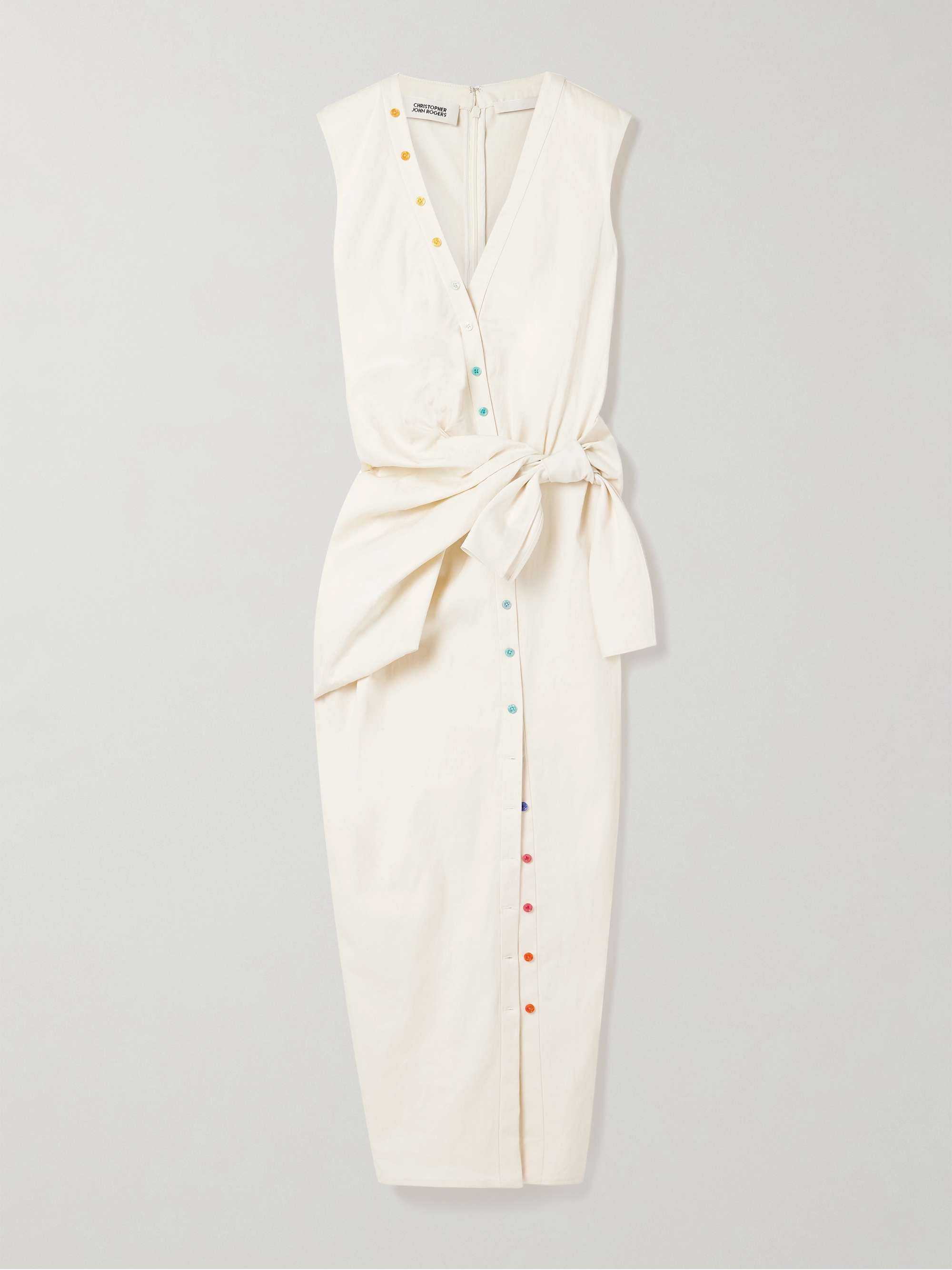 Tie-front button-embellished washed cotton-twill midi shirt dress hero visual
