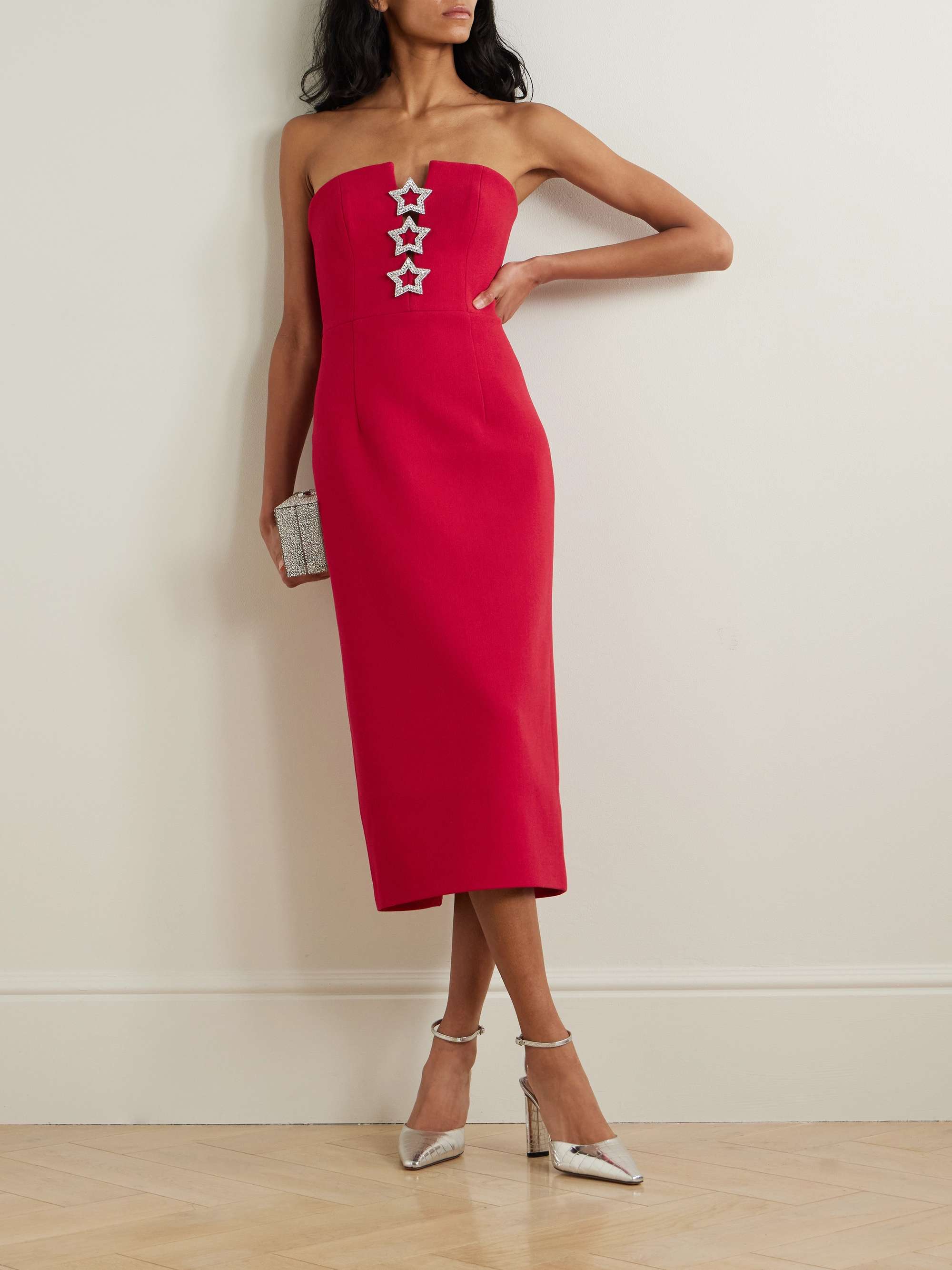 Akari strapless cutout crystal-embellished cady midi dress view