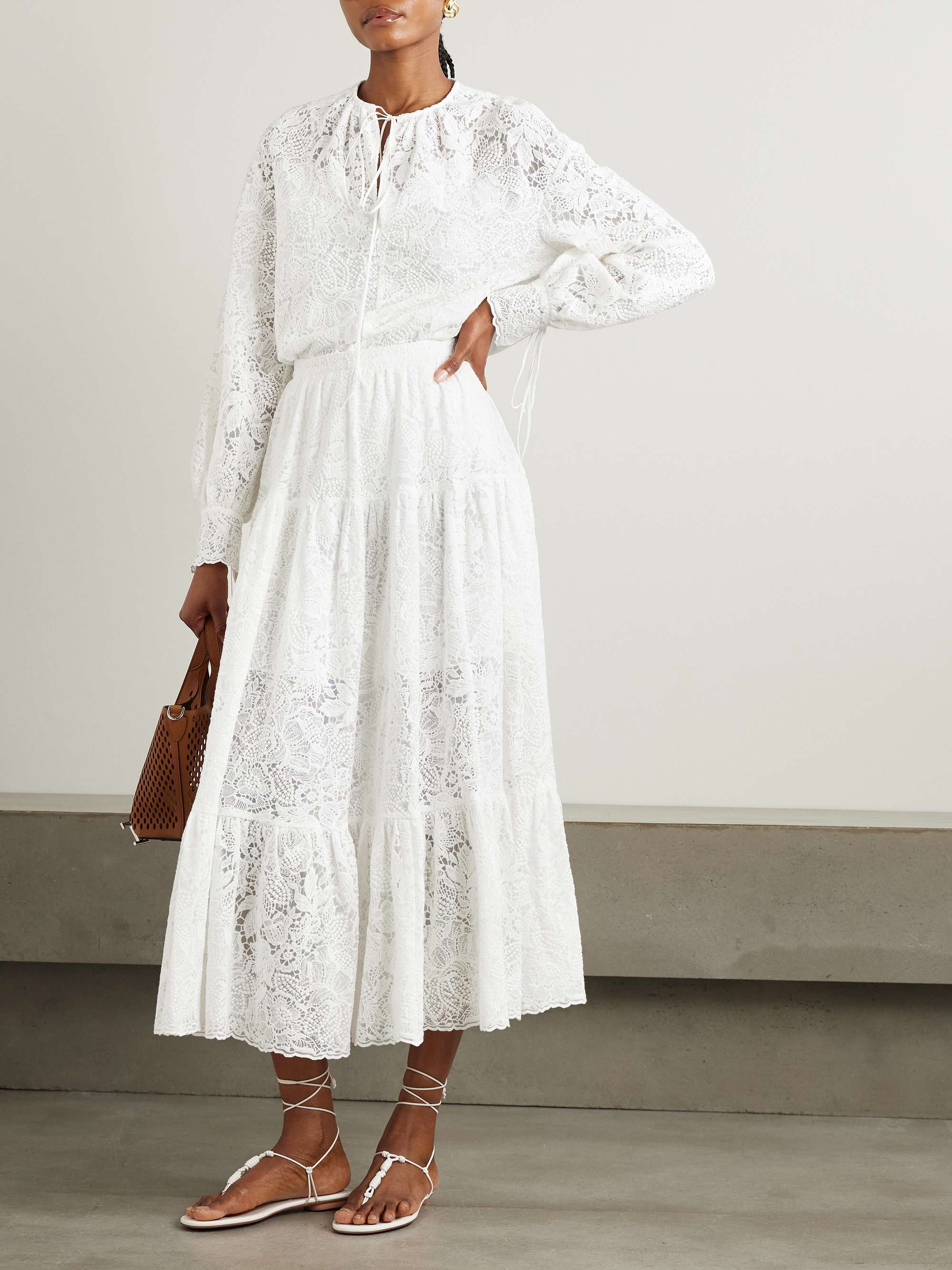 Tiered cotton-lace midi skirt view