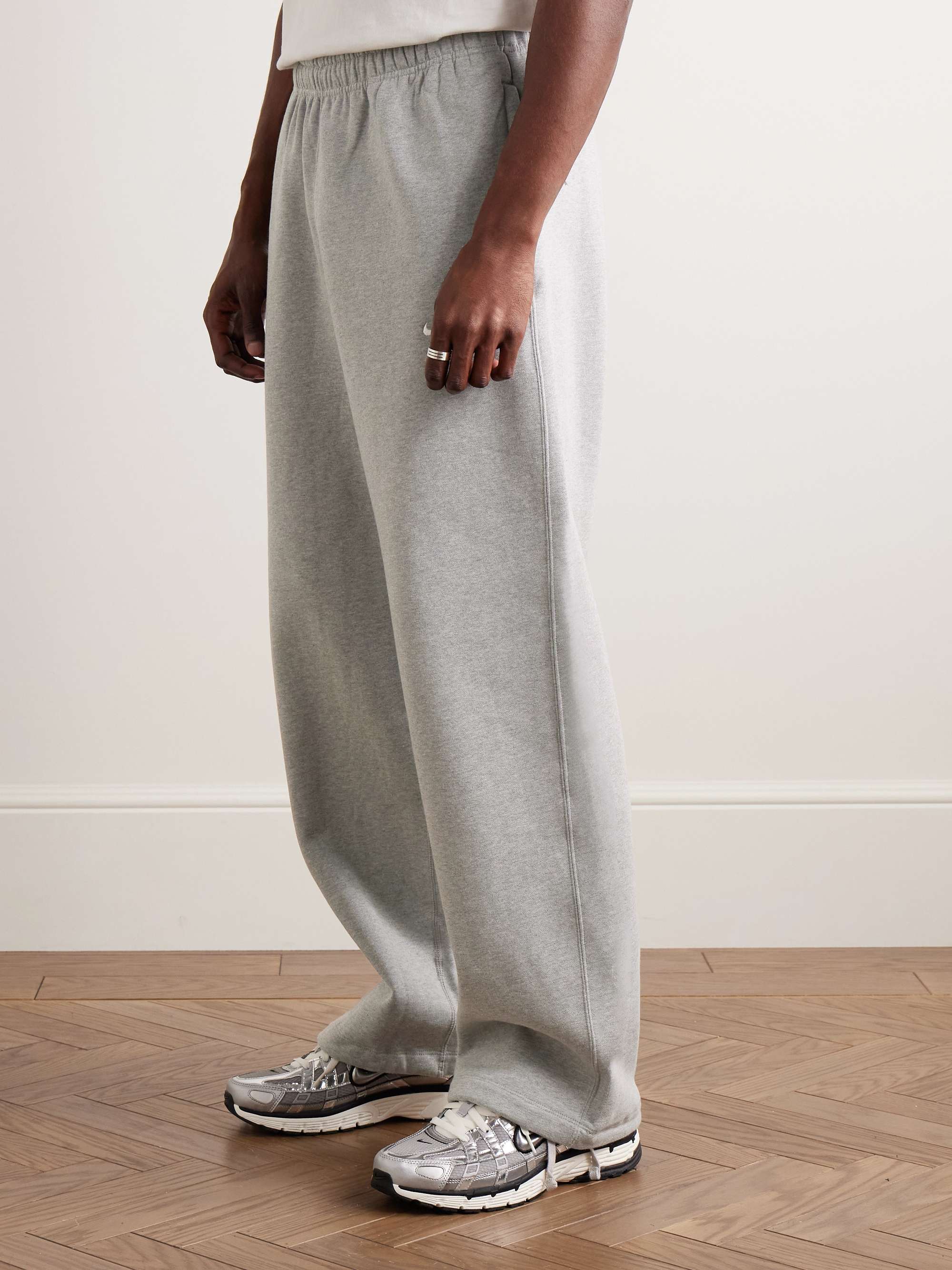 Solo Swoosh Straight-Leg Logo-Embroidered Cotton-Blend Jersey Sweatpants view