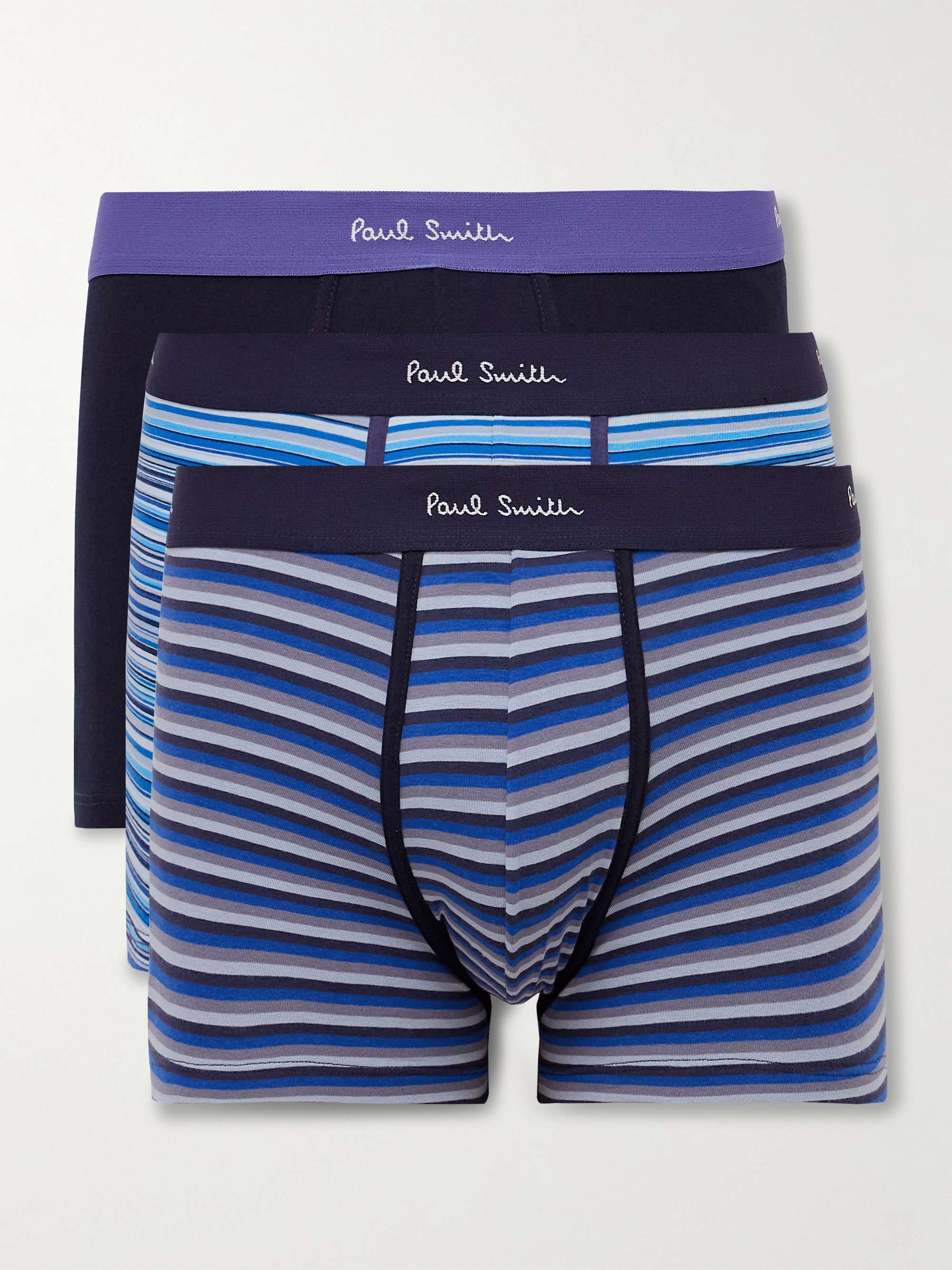 Three-Pack Striped Stretch Organic Cotton-Jersey Boxer Briefs hero visual