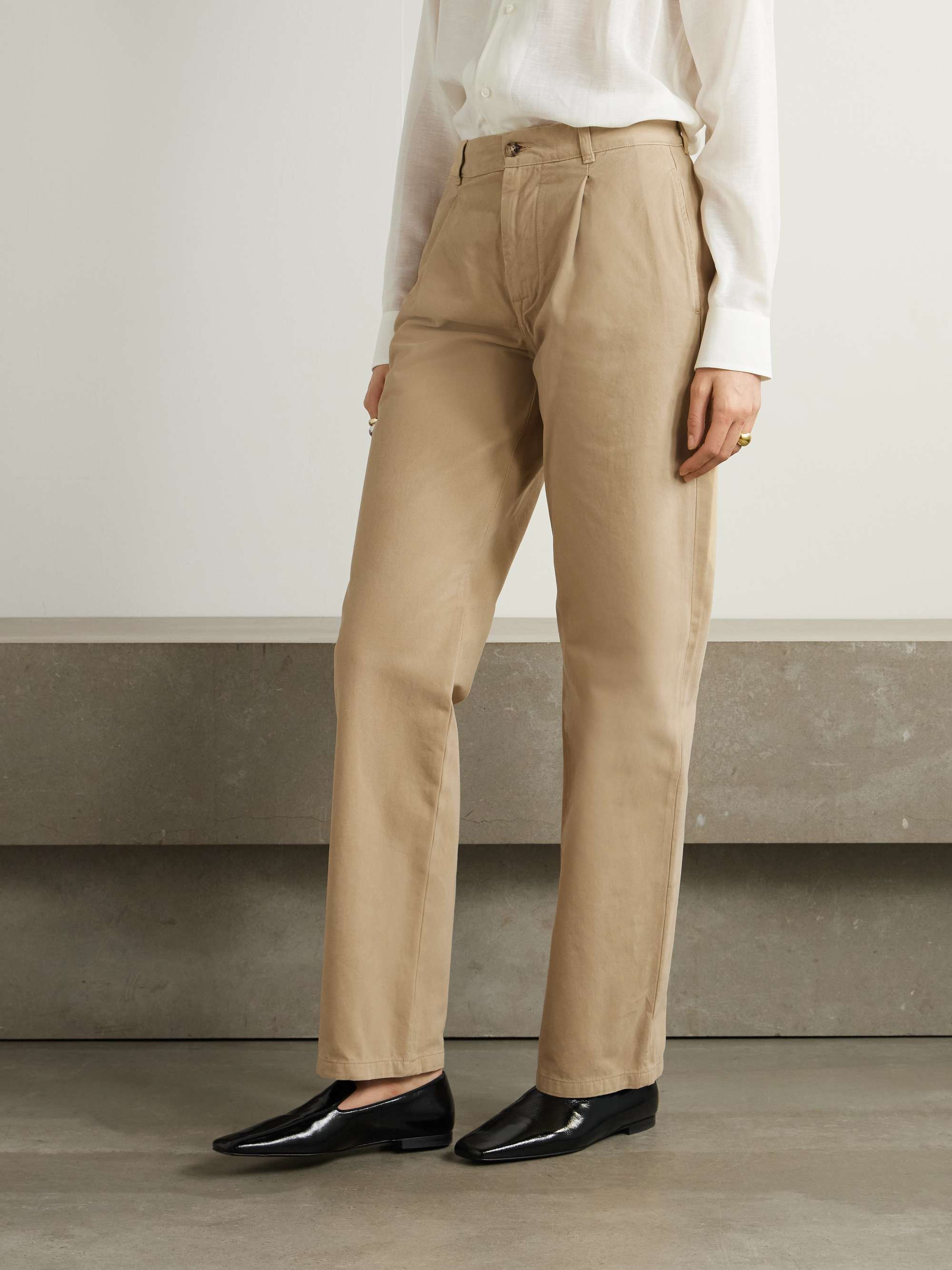 Fallon pleated brushed cotton-twill straight-leg pants view