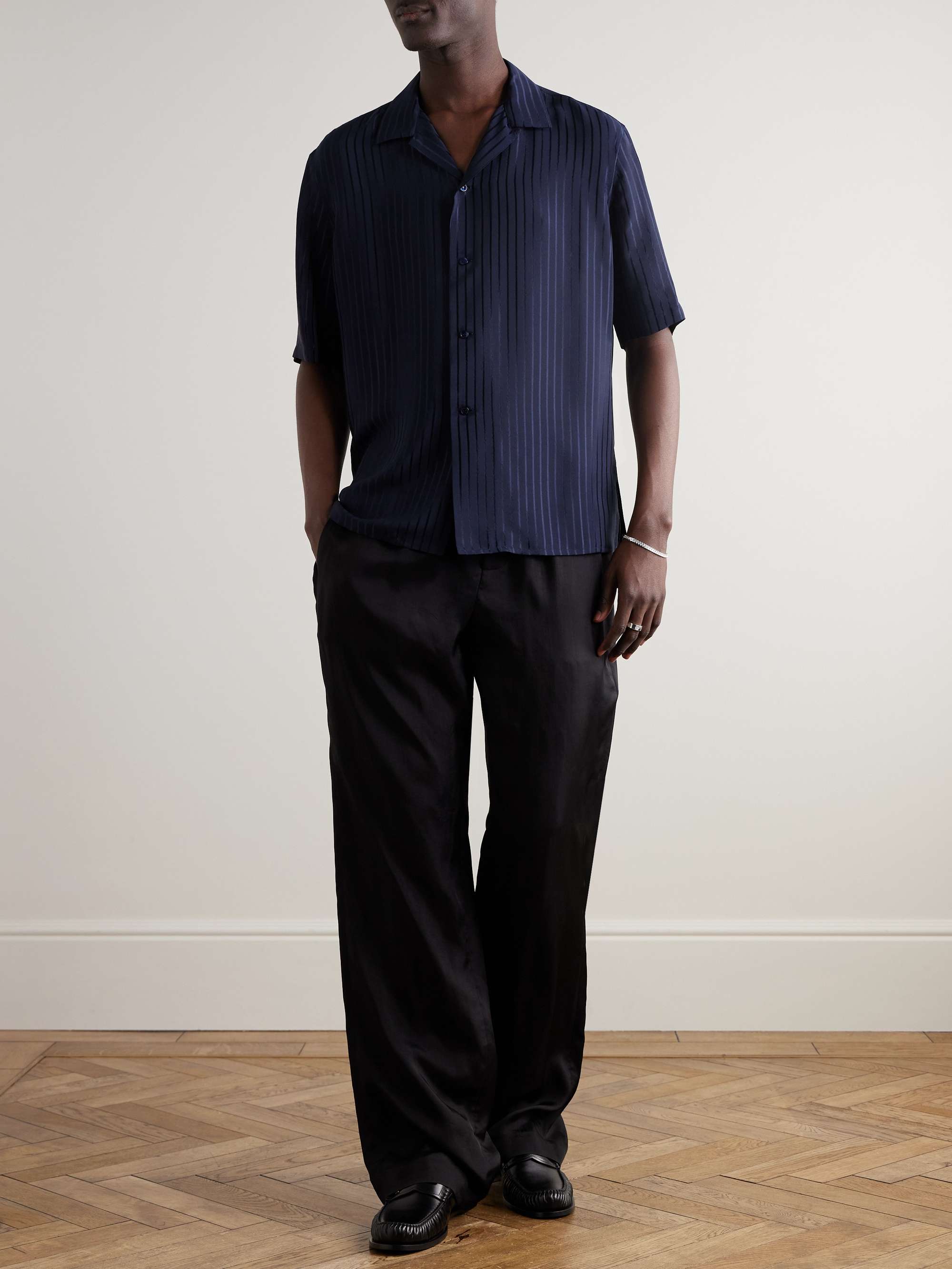 Camp-Collar Striped Silk-Charmeuse Shirt view