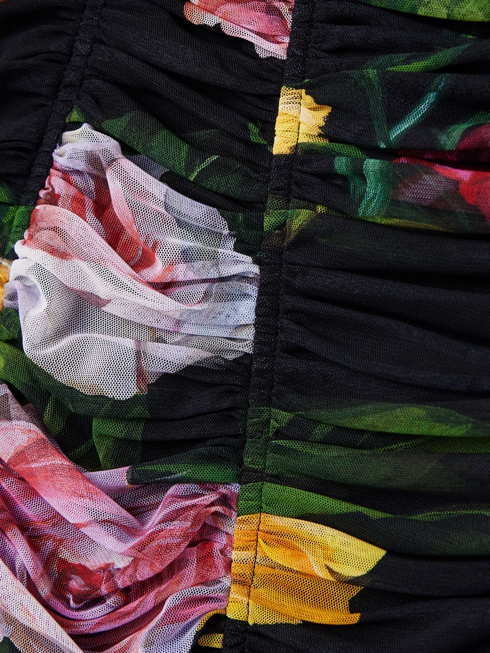 Paneled ruched floral-print tulle dress view