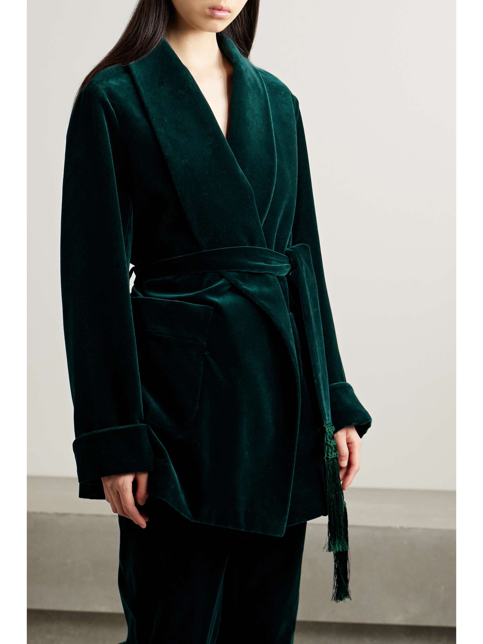 Raniya belted macramé-trimmed cotton-blend velvet jacket view