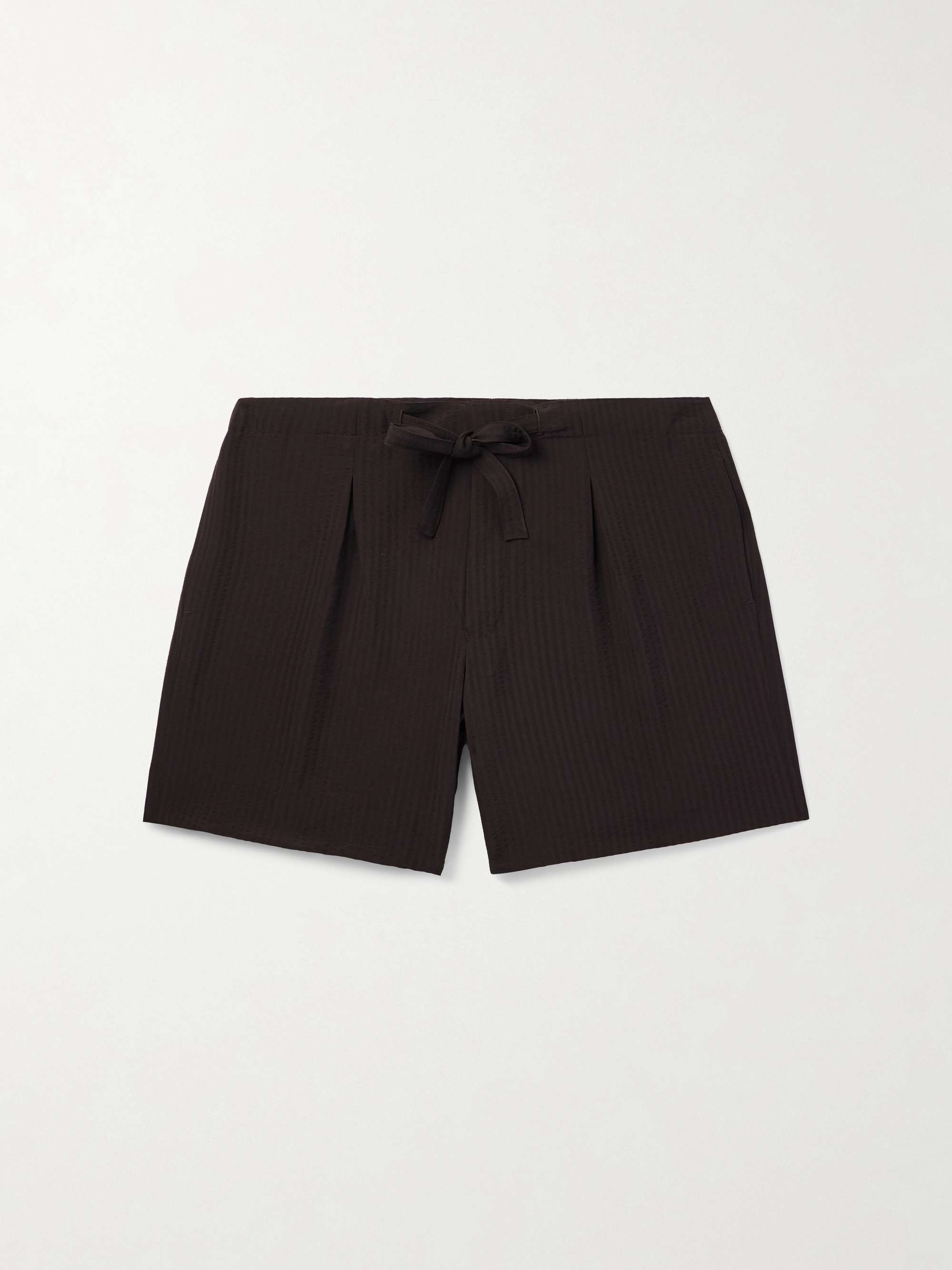 Straight-Leg Pleated Wool-Seersucker Shorts hero visual