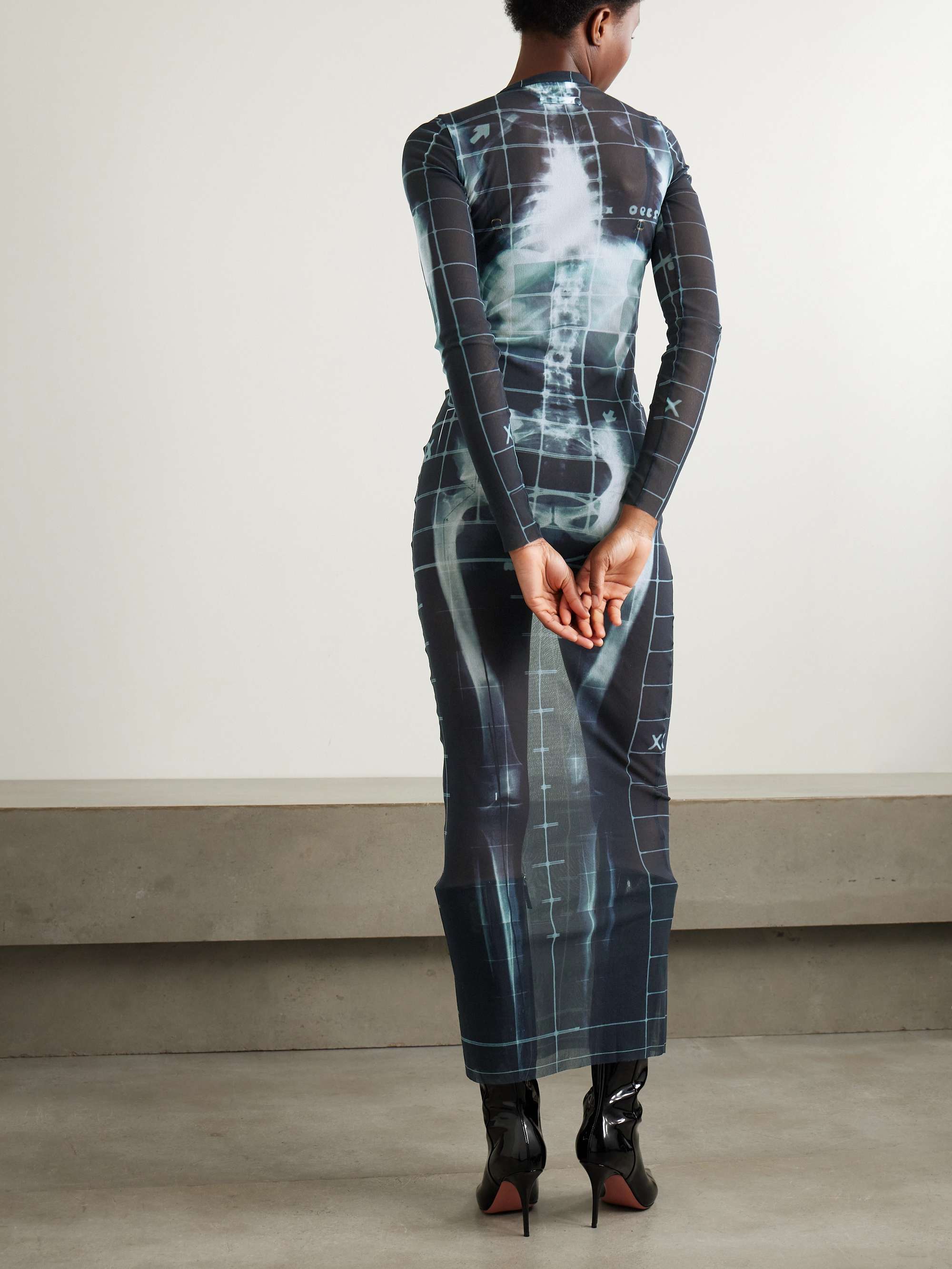 Squeletor trompe l'oeil printed tulle maxi dress view