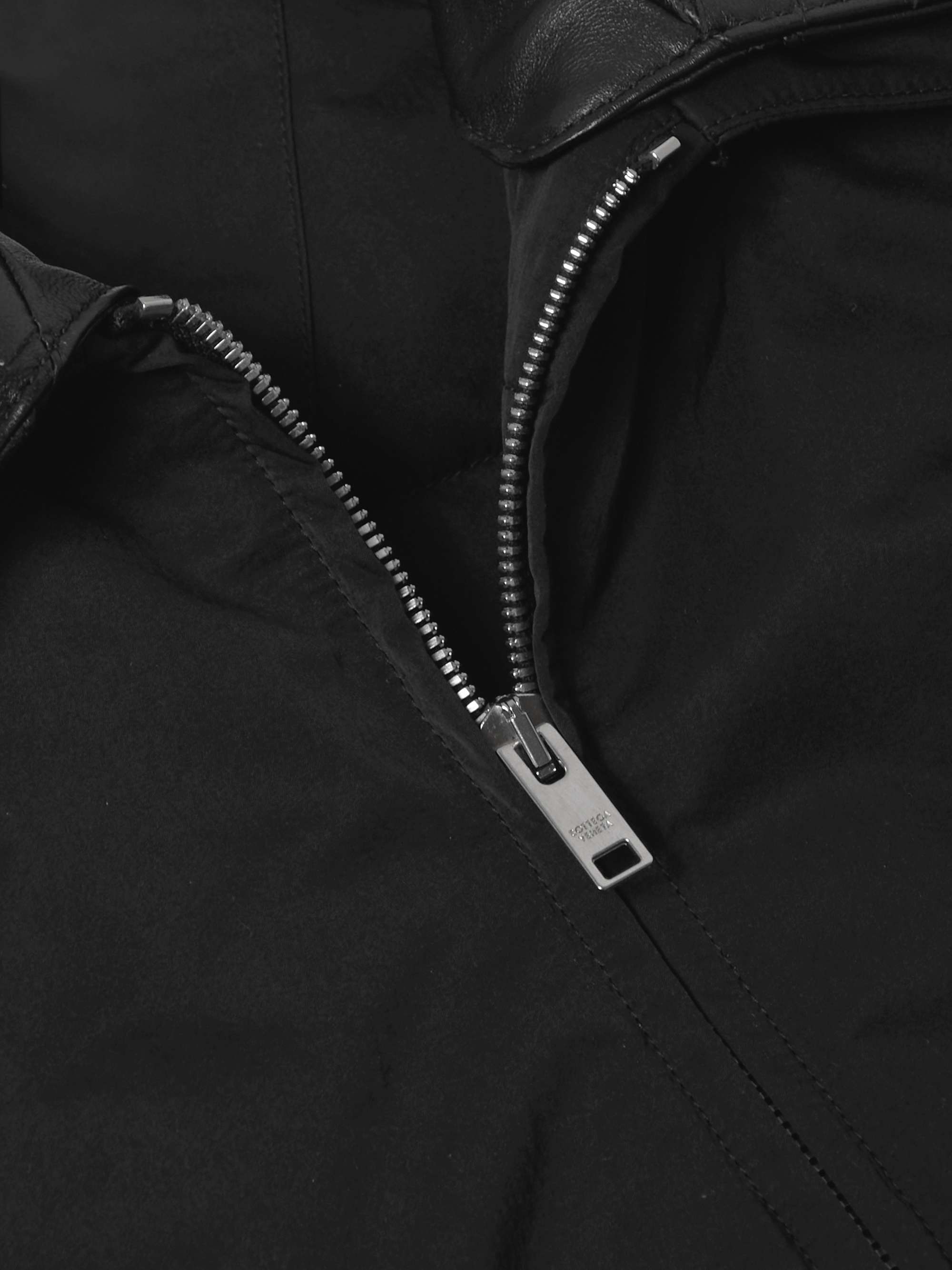 Intrecciato Leather-Trimmed Matte-Shell Down Jacket view