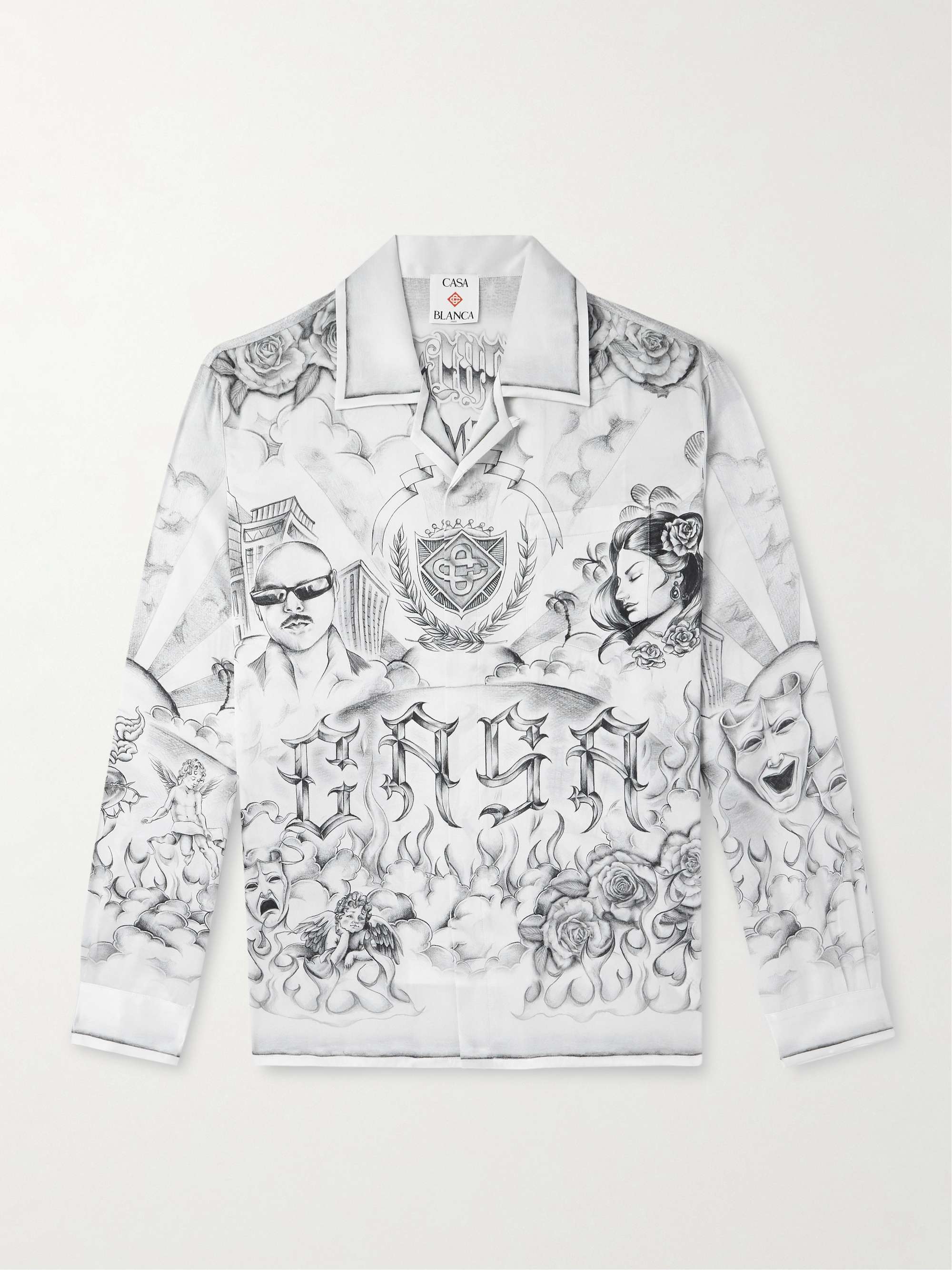 Tattoo Convertible-Collar Printed Silk-Satin Shirt hero visual