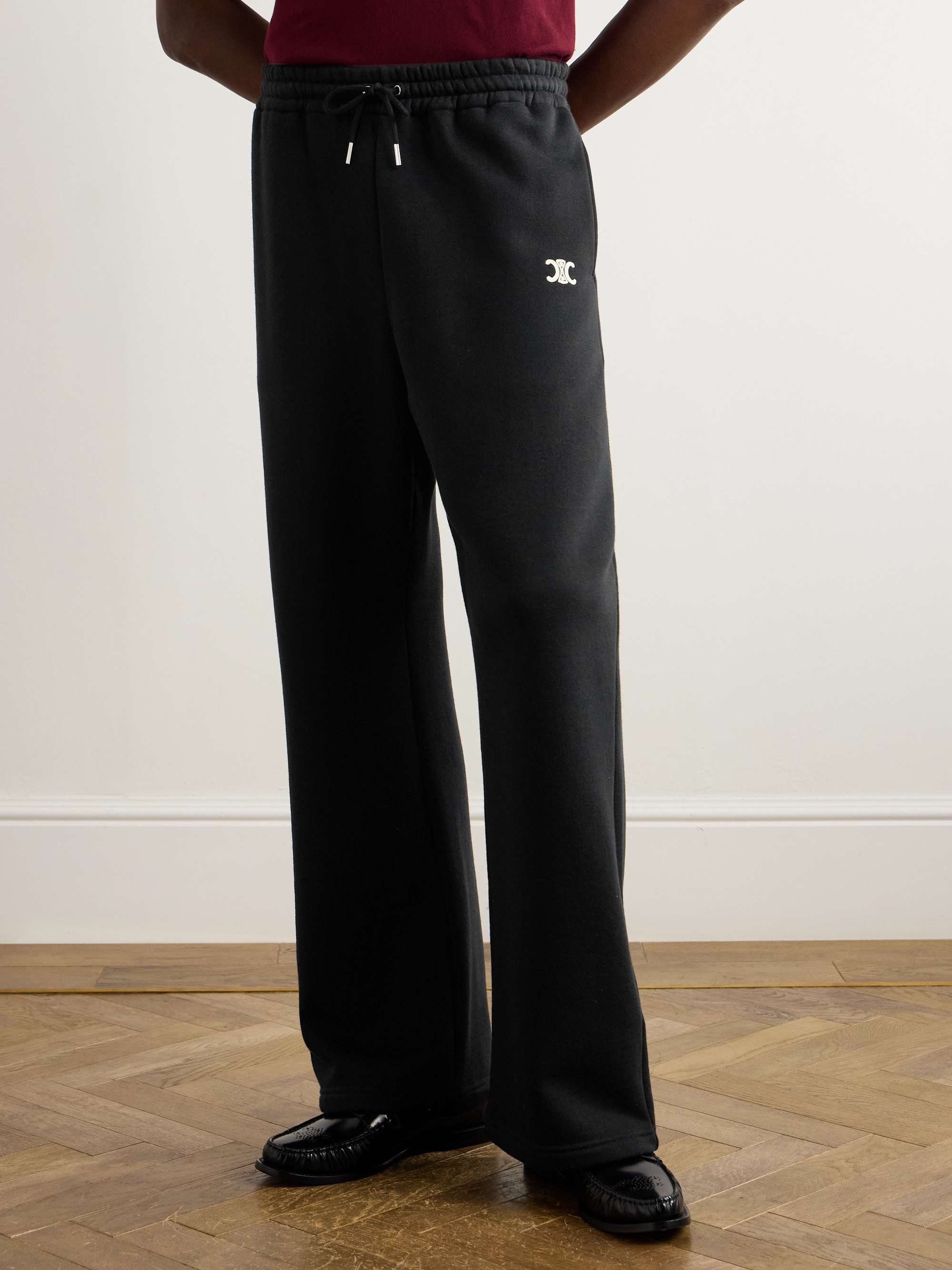 Triomphe Straight-Leg Logo-Embroidered Cotton and Cashmere-Blend Jersey Sweatpants view