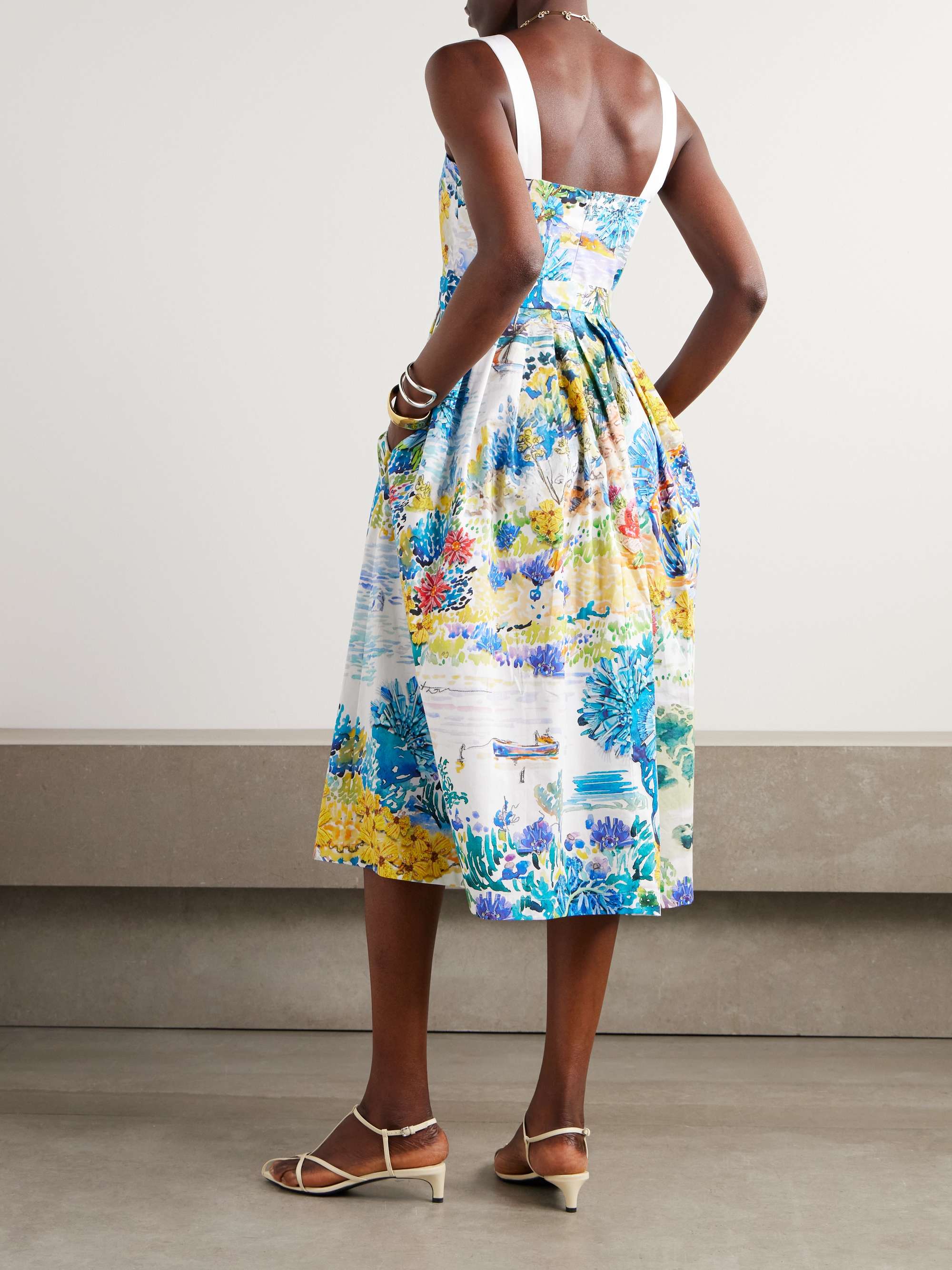Iris pleated floral-print cotton-poplin midi dress view