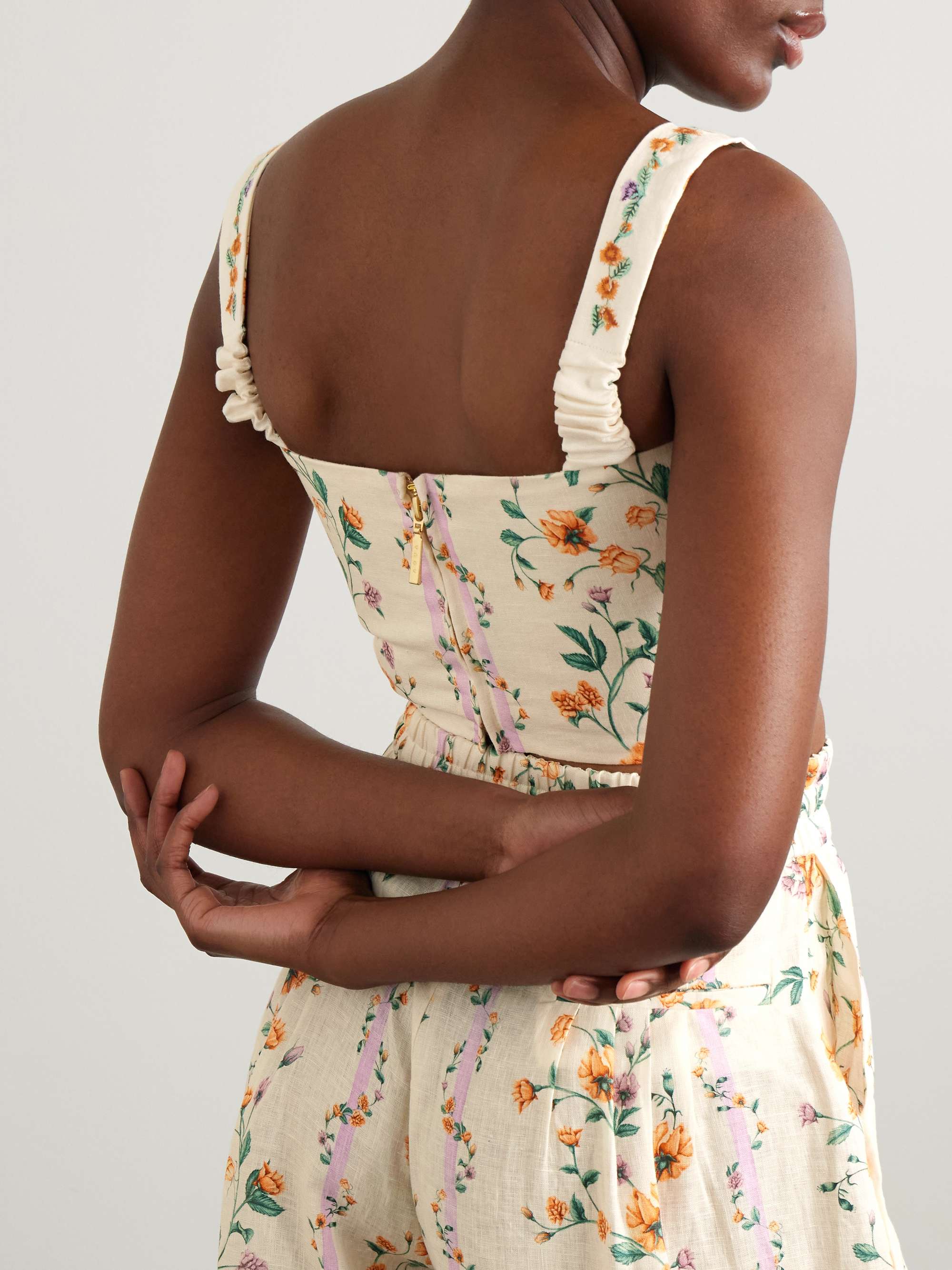 Luciana Chinesis cropped floral-print linen top view
