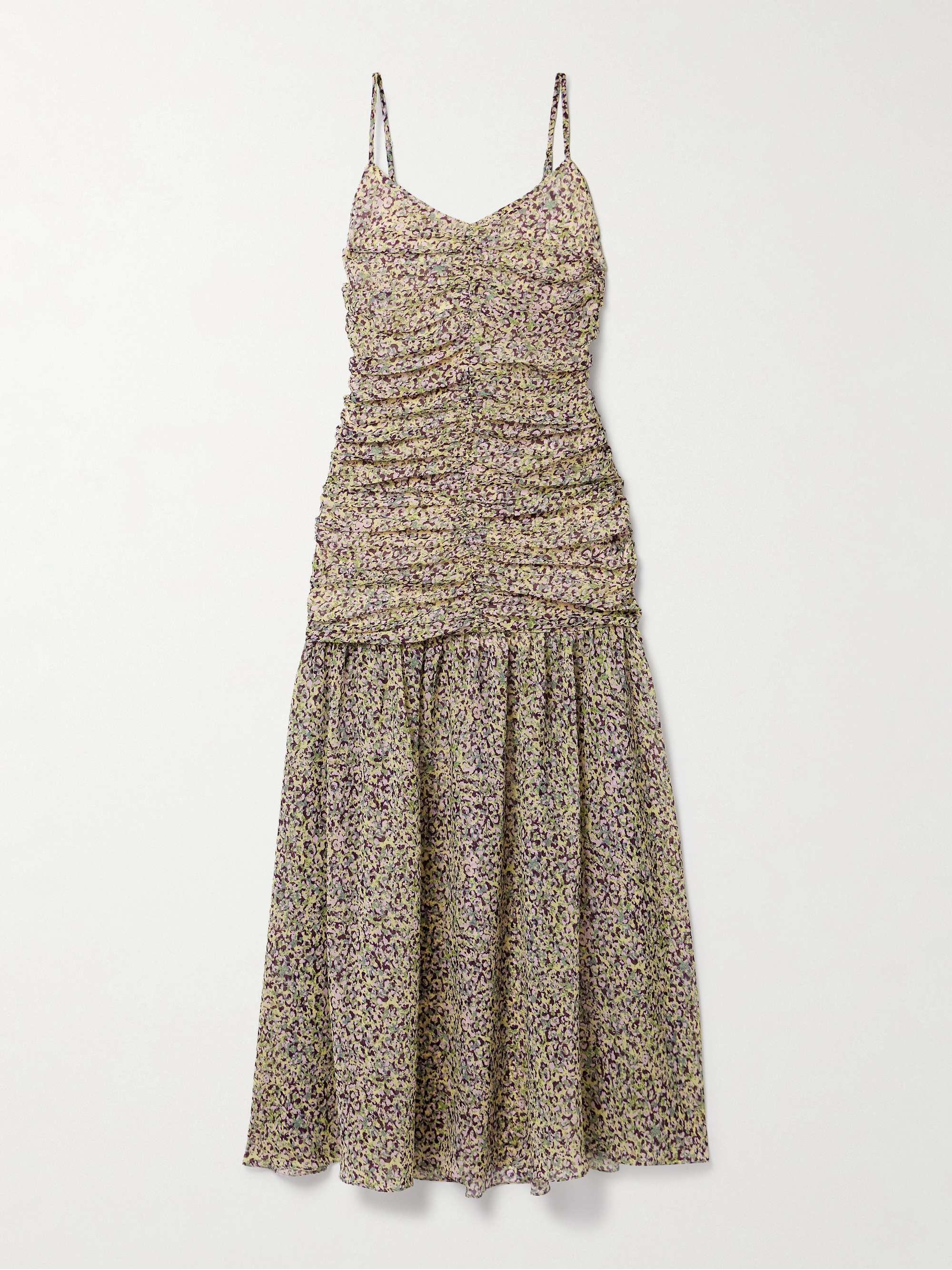 Pamela ruched floral-print chiffon maxi dress hero visual