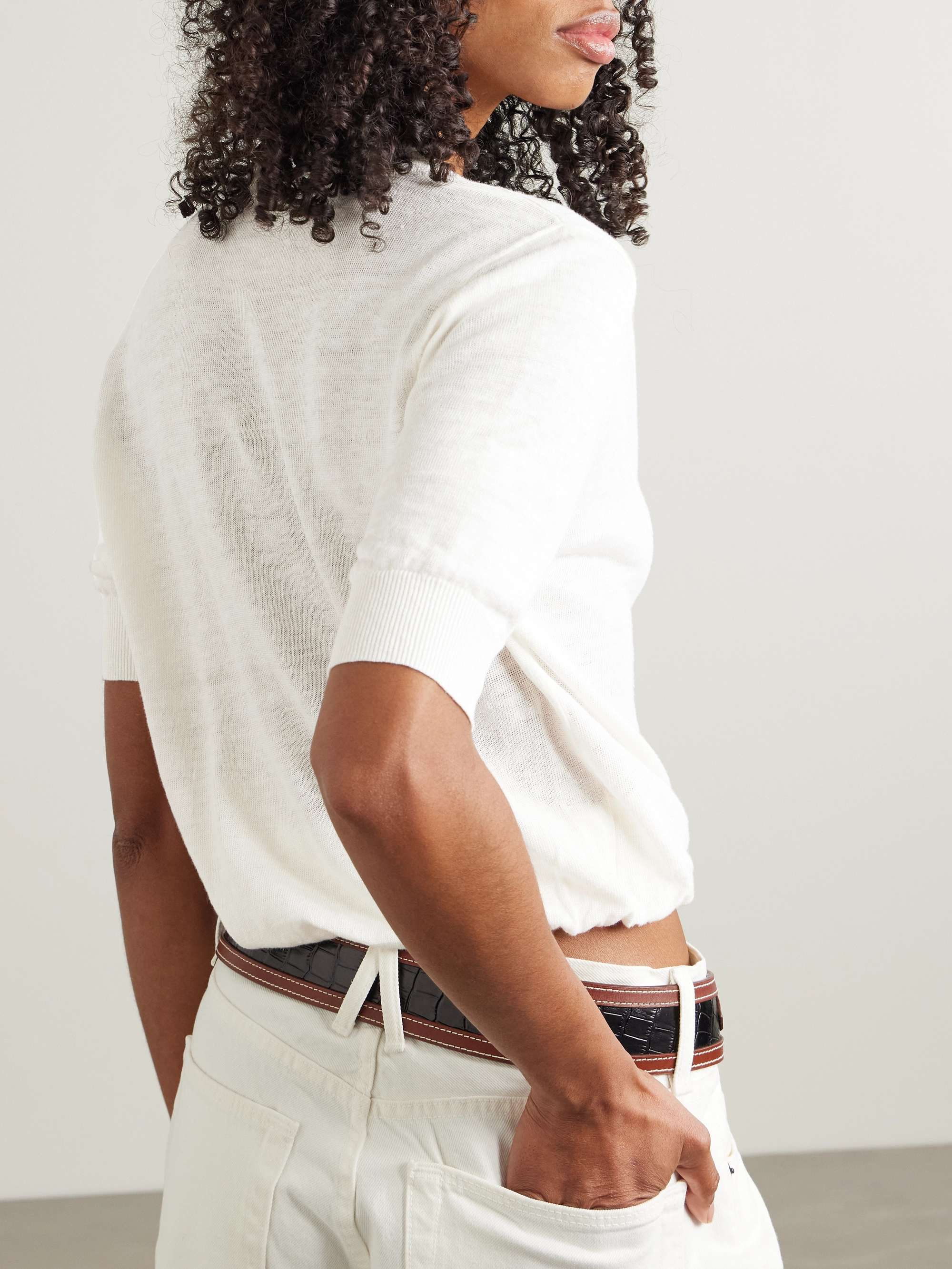 Cropped gathered linen cardigan view