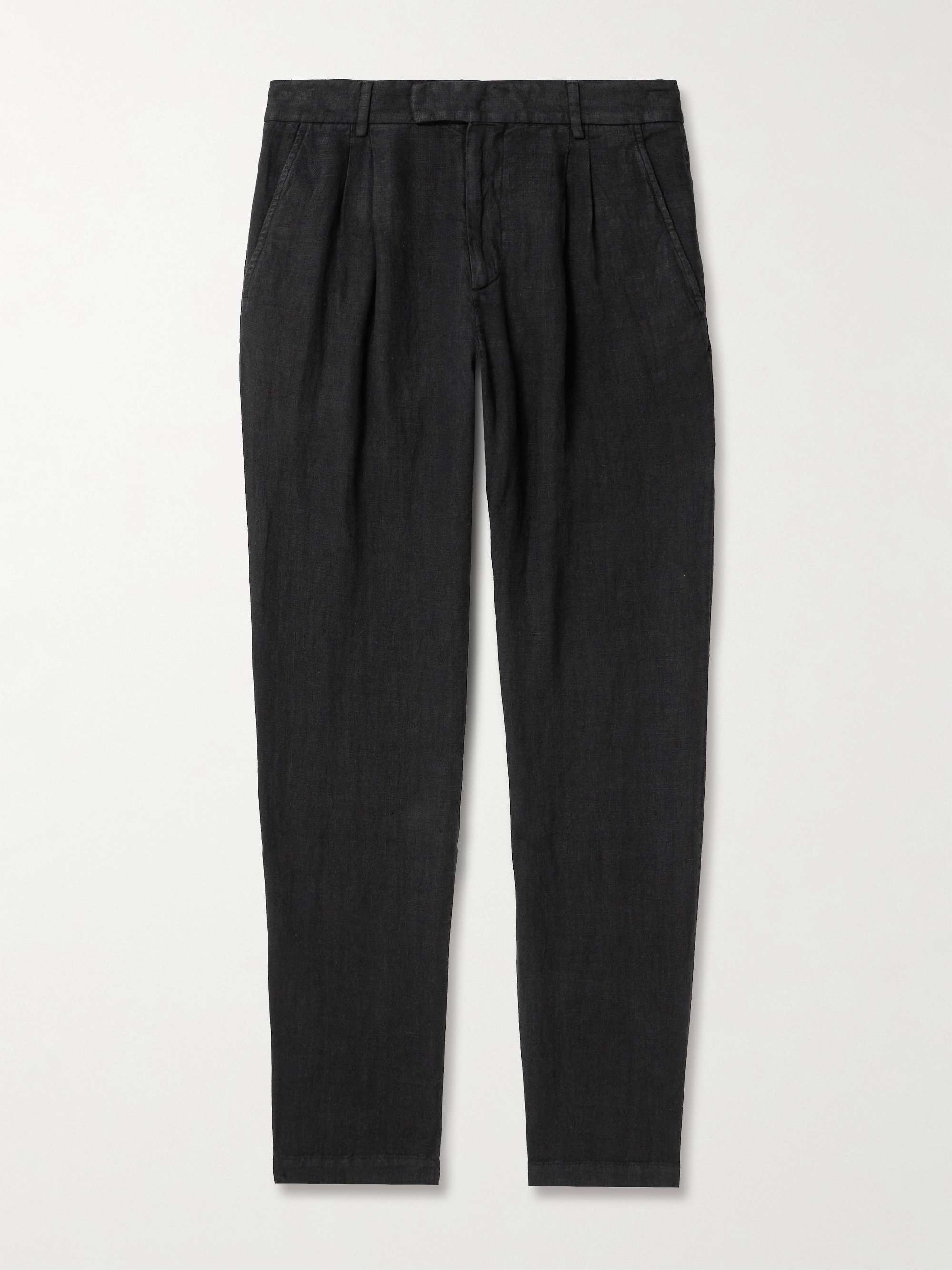 Steve Tapered Pleated Organic Cotton and Linen-Blend Trousers hero visual