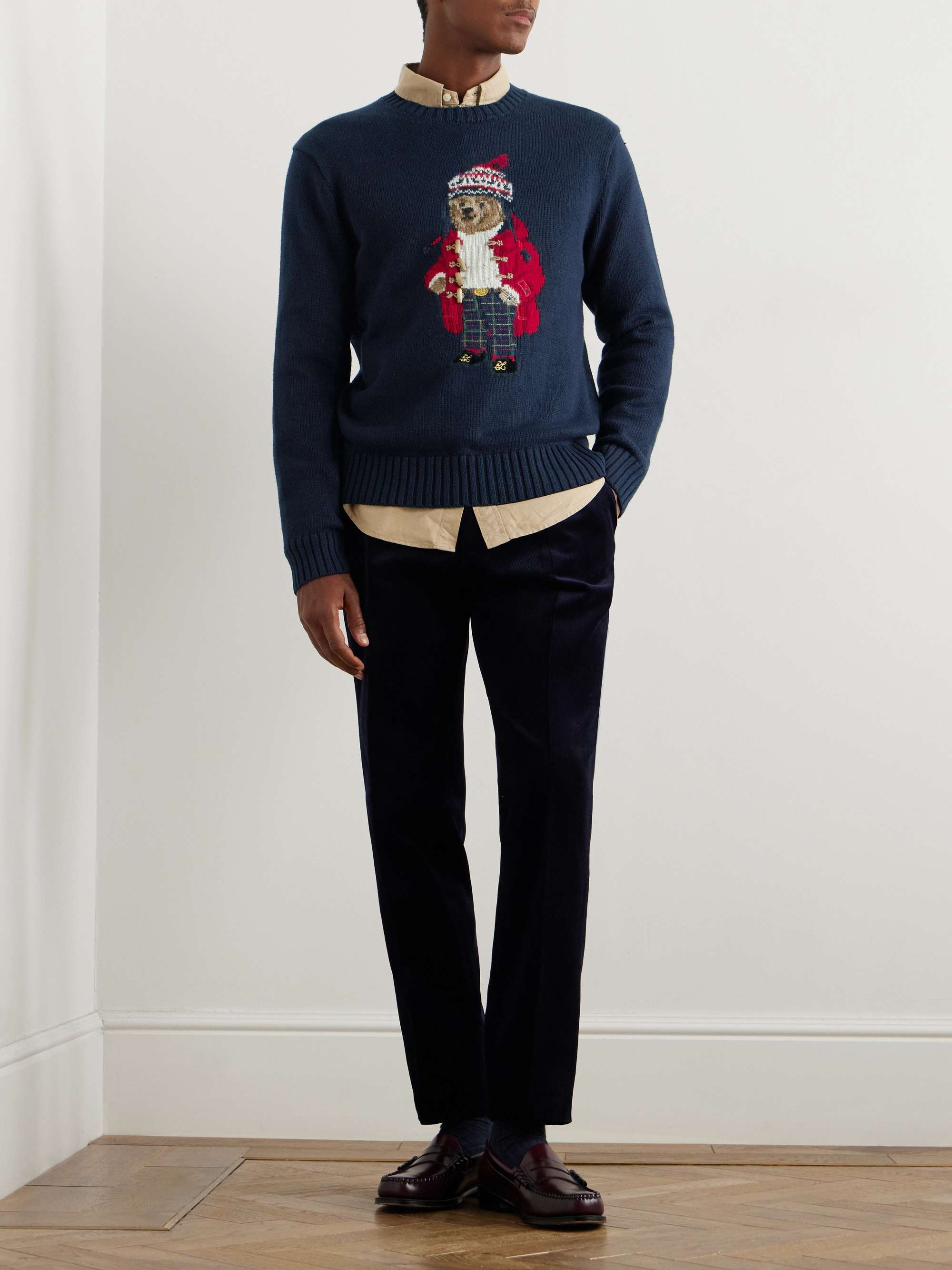 Embellished Intarsia-Knit Cotton and Cashmere-Blend Sweater view